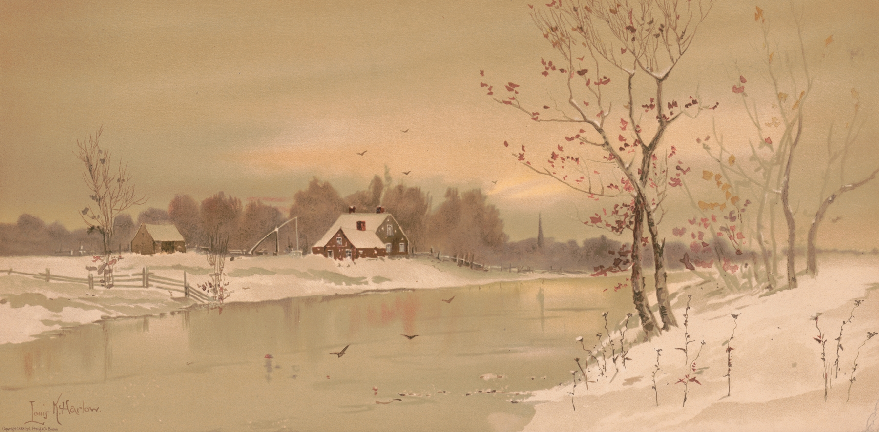 Snowbound landscape by Louis Kinney Harlow, oil on canvas