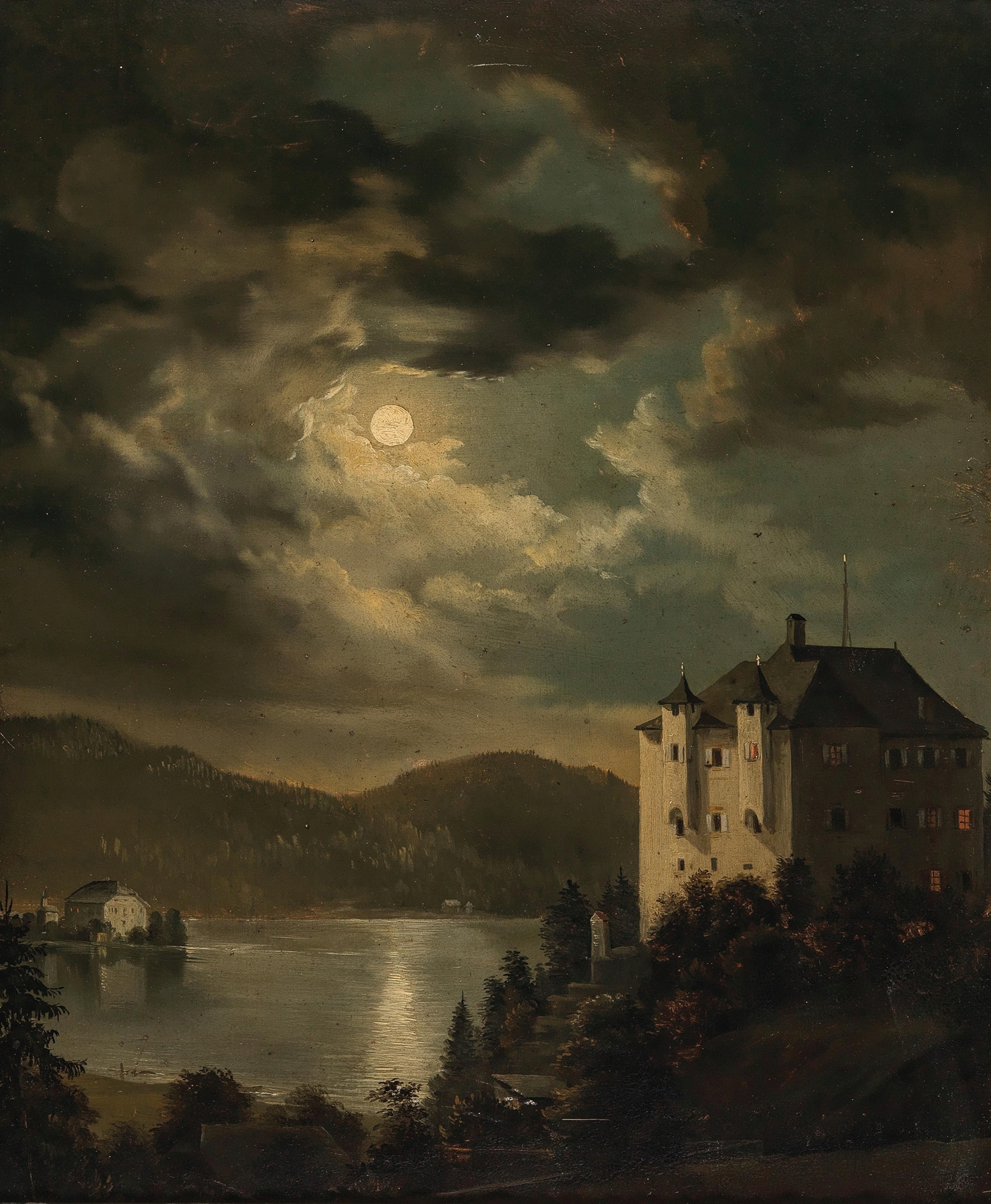 Landscape of Wörthersee with moonlight, by Clementine von Rainer, medium unknown