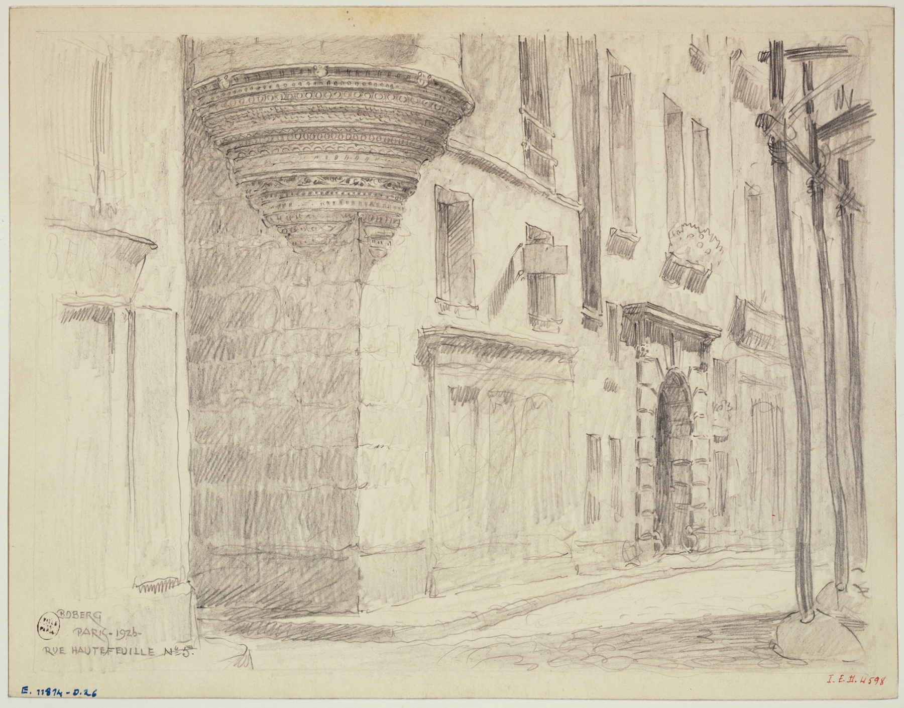Architecture by Ferdinand Boberg, 1926, featuring intricate facade details and interplay of light and shadow.