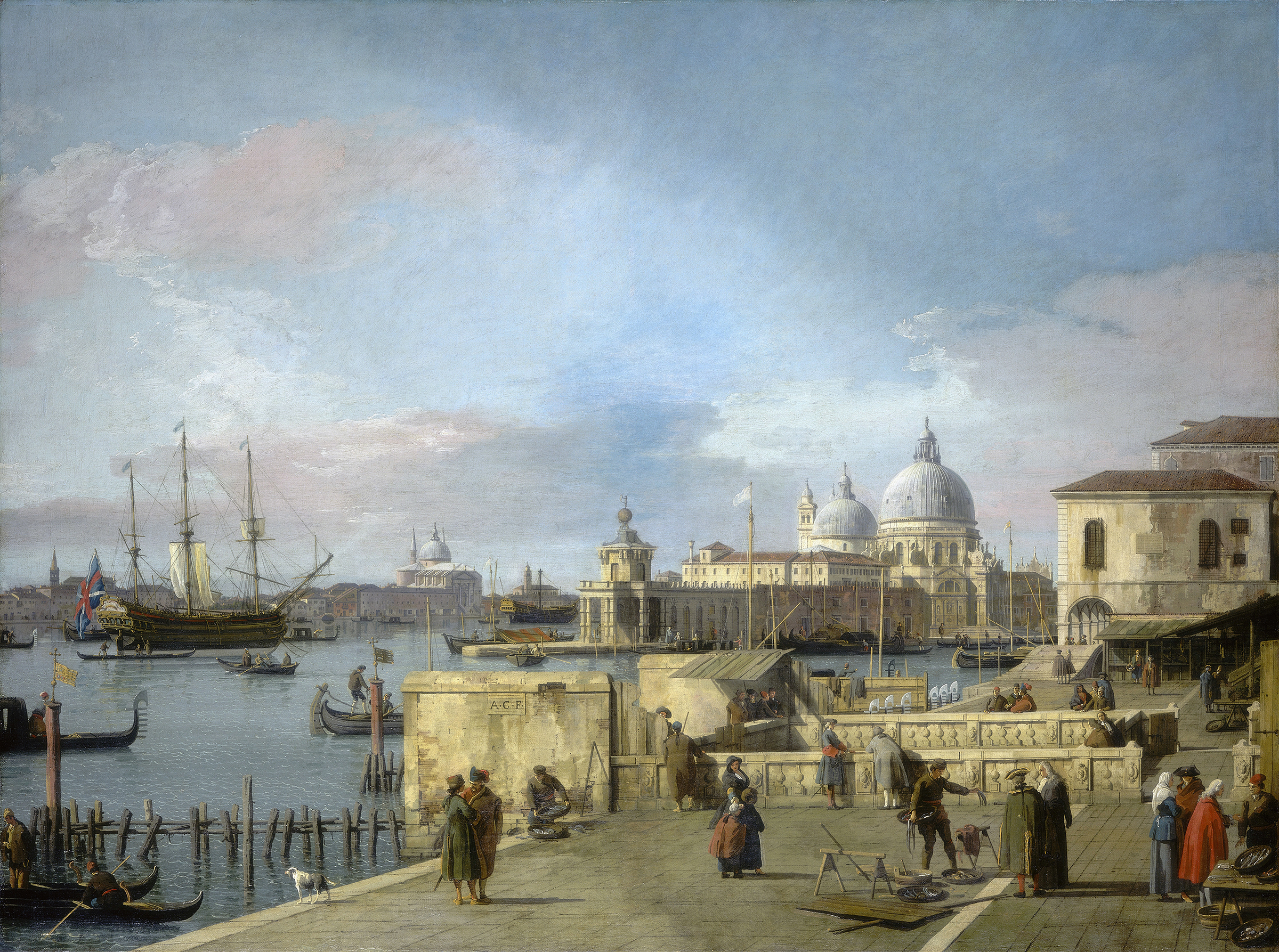 Entrance to the Grand Canal from the Molo, oil on canvas by Canaletto, showcasing Venetian architecture.