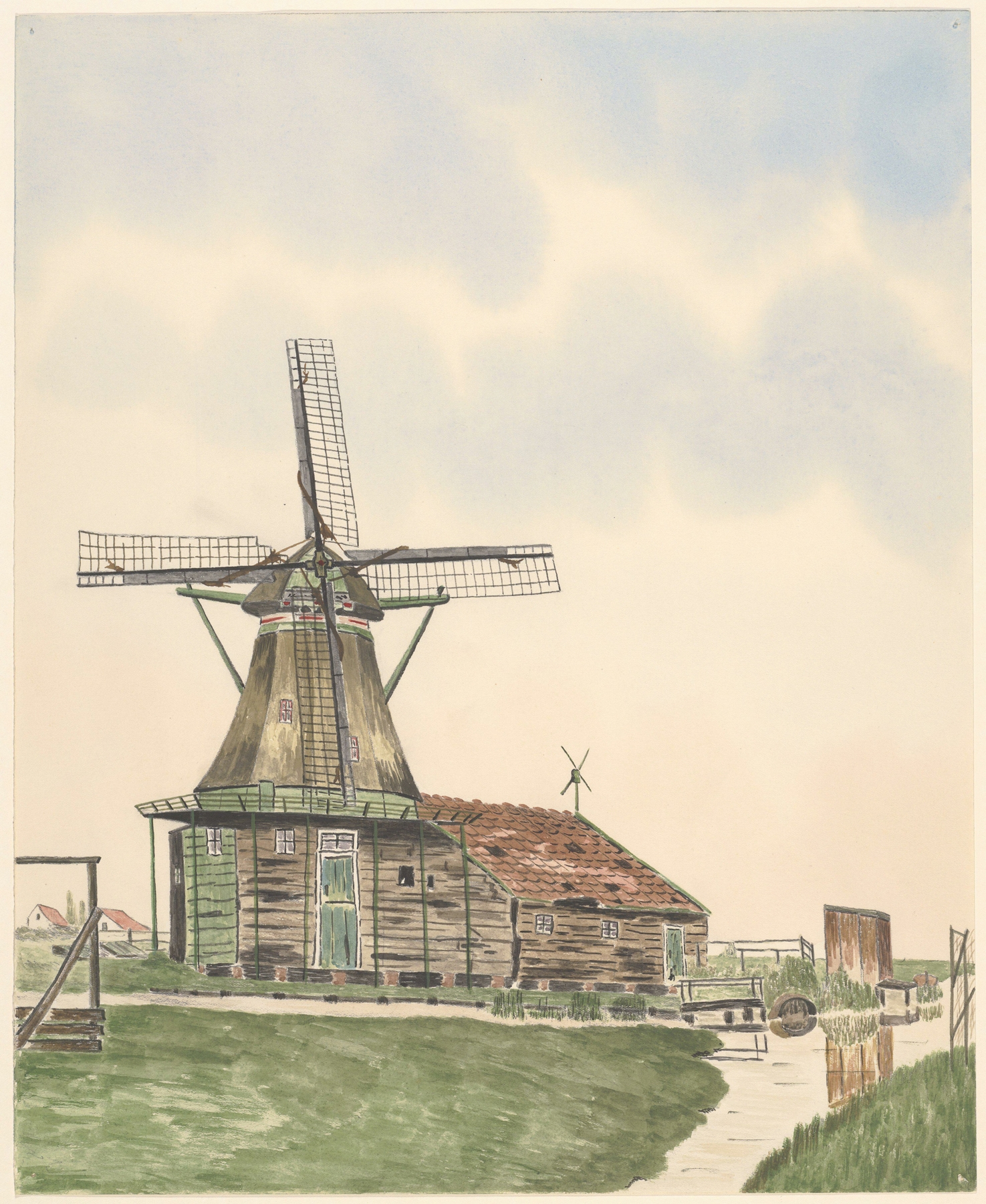 Landscape with windmill at sunset by Johannes Nicolaas Eijman, oil painting