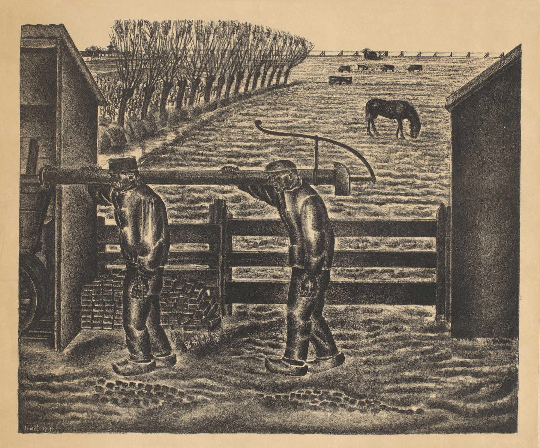 Twee boeren in een landschap, by Henk Henriët, public domain