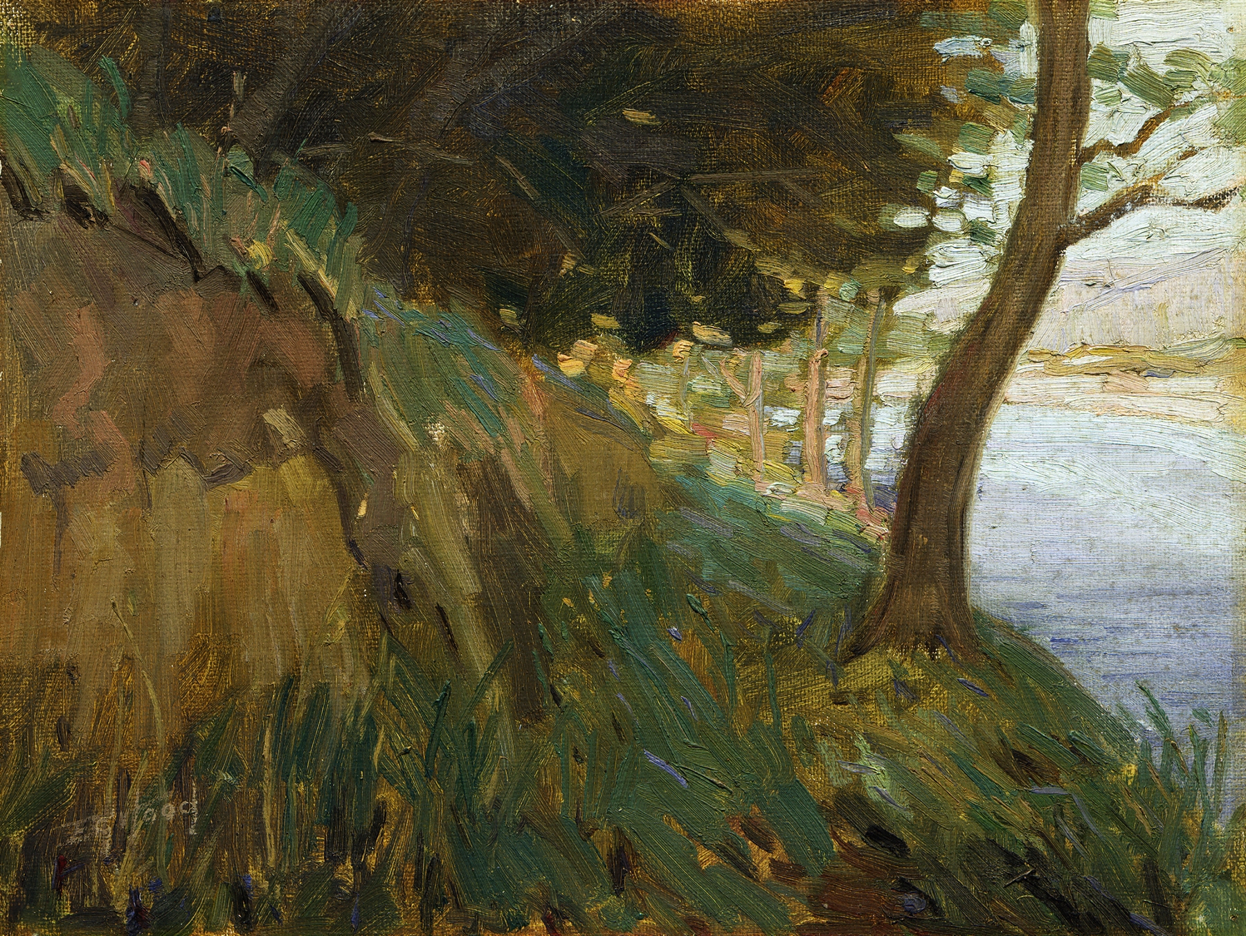 Landscape of Hutt River with foliage, oil painting by Ernest George Hood
