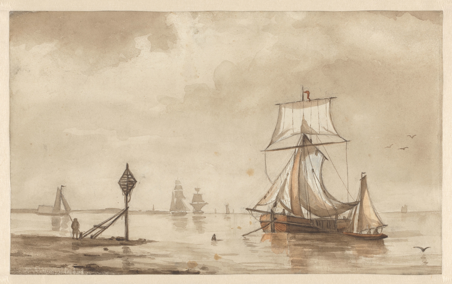 Schepen bij een landtong, by Willem Witsen, public domain