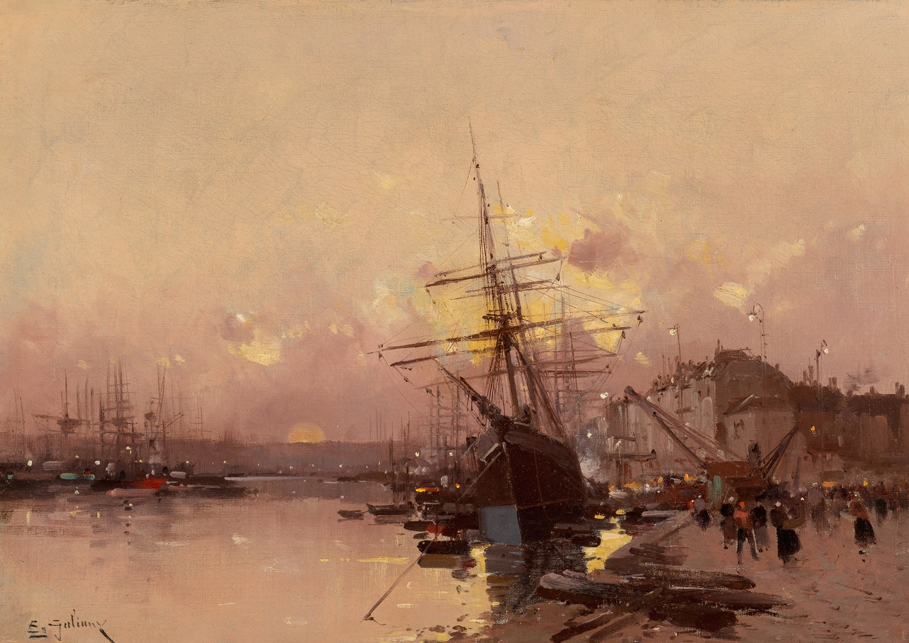 Twilight landscape with sea and clouds, oil on canvas by Eugène Galien-Laloue
