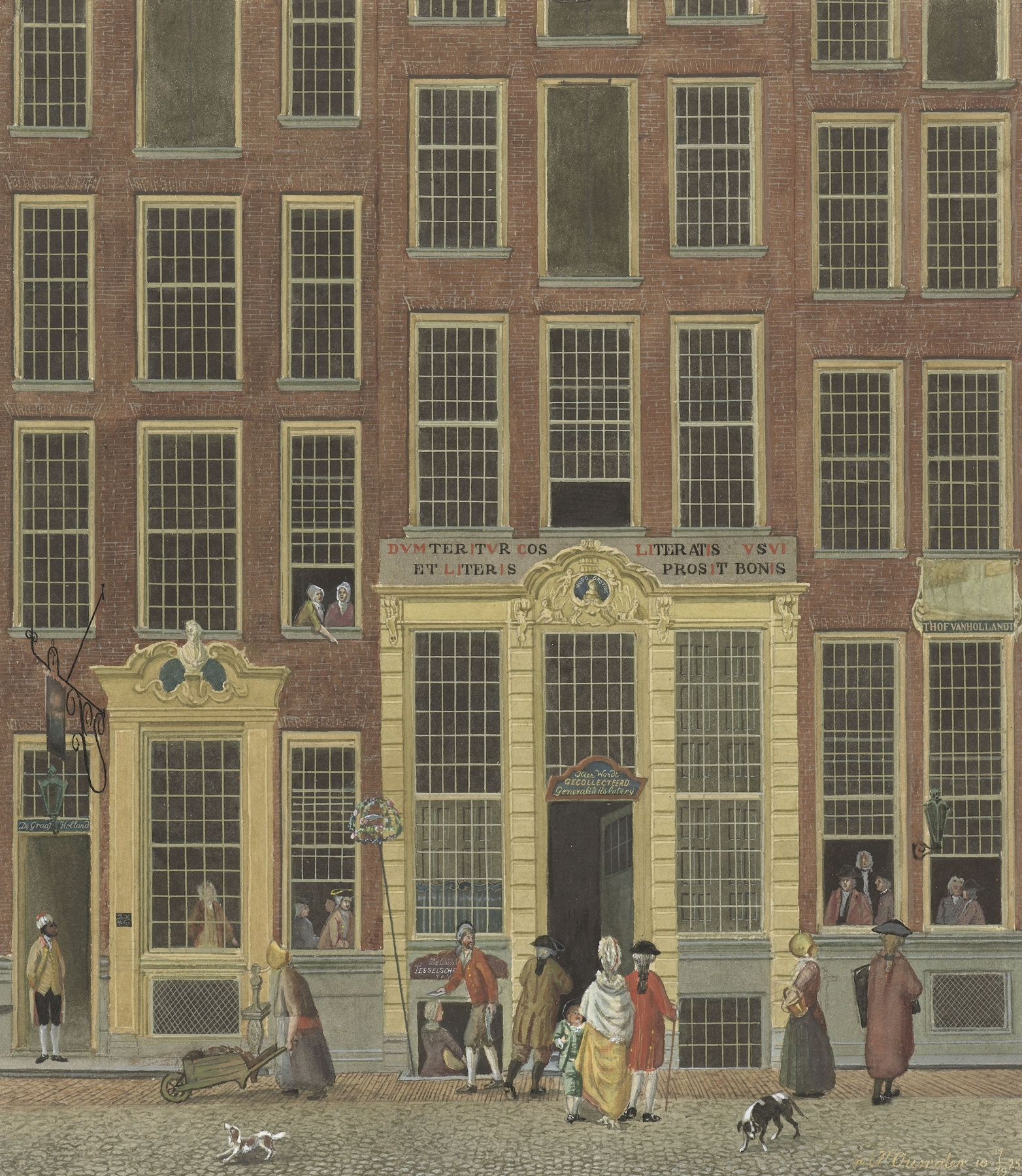 Interior scene of a bookshop and lottery office by Isaac Ouwater, Dutch Golden Age