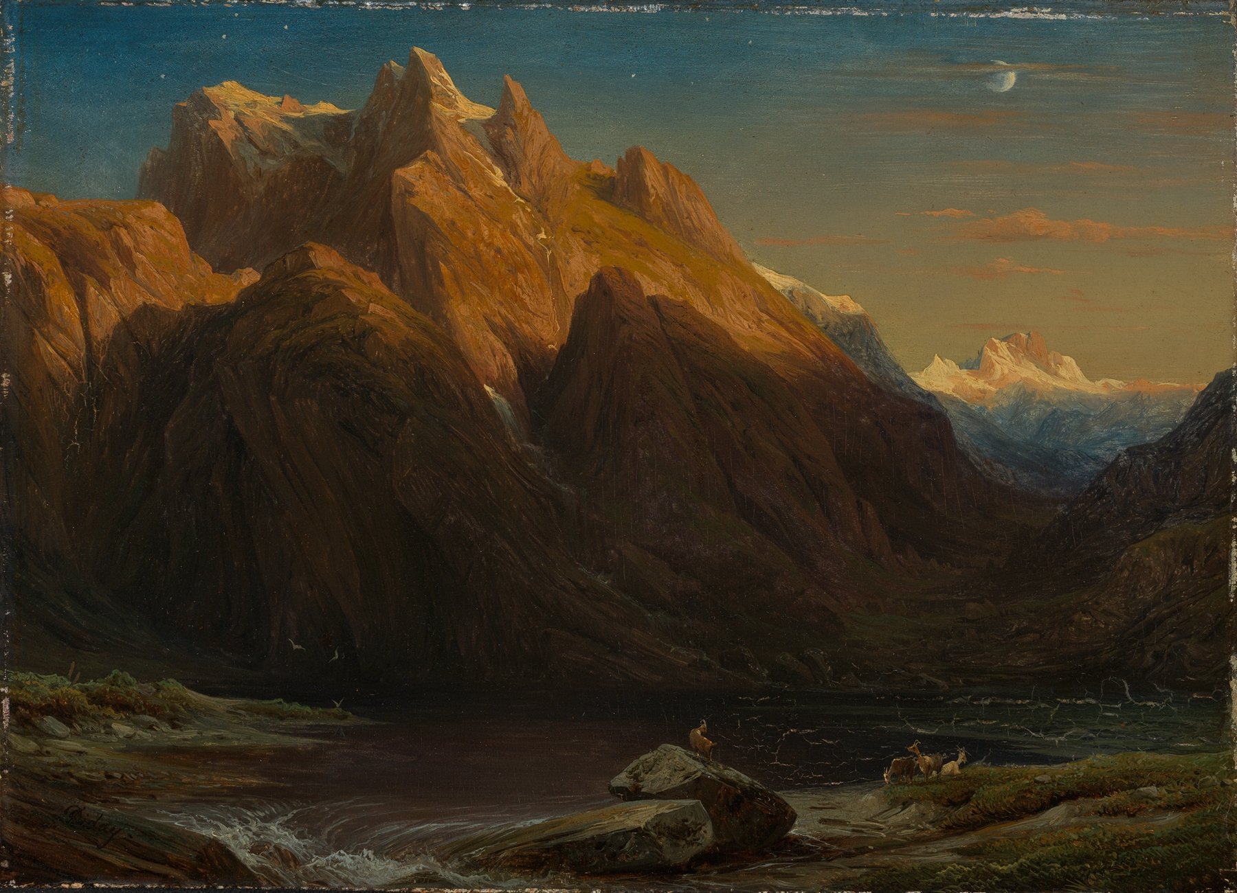 Oil painting of Mont Blanc at dusk by François Diday