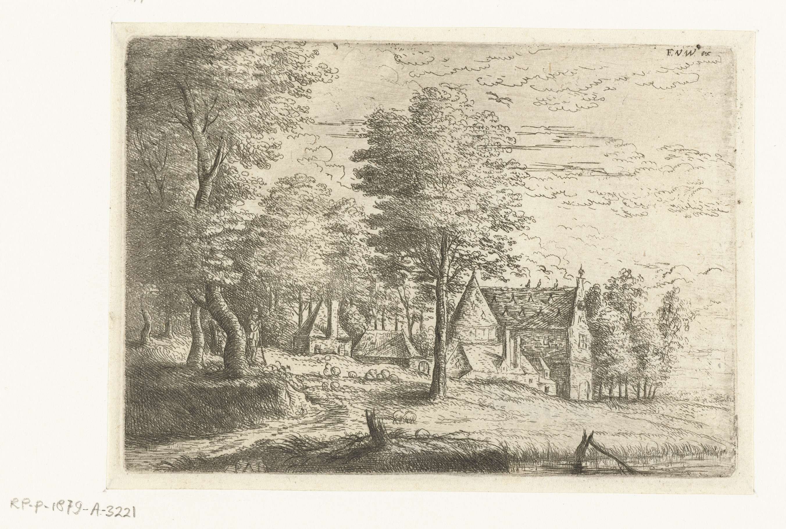 Etching by Philips Augustijn Immenraet depicting a shepherd with his flock in a landscape.
