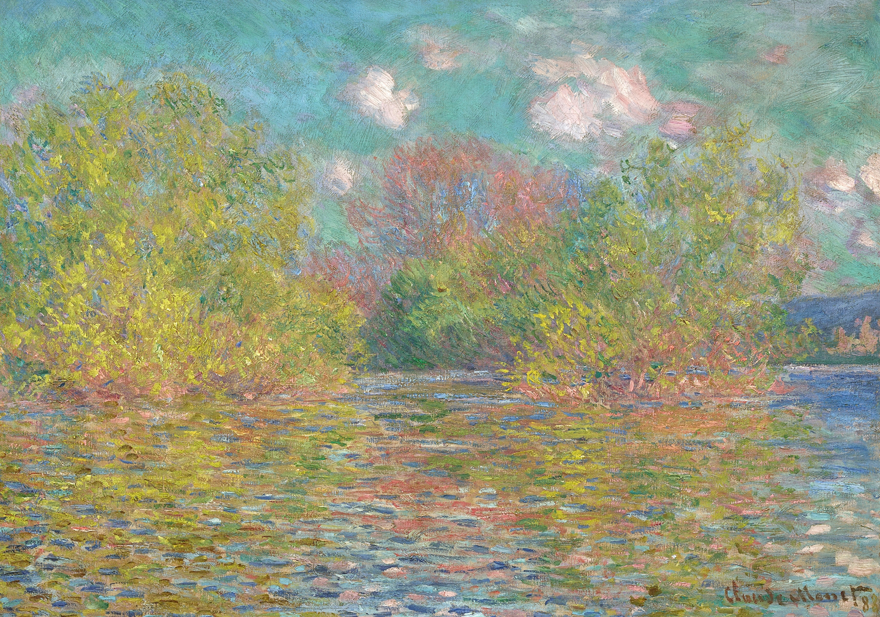 La Seine près de Giverny by Claude Monet, oil painting of a tranquil river scene