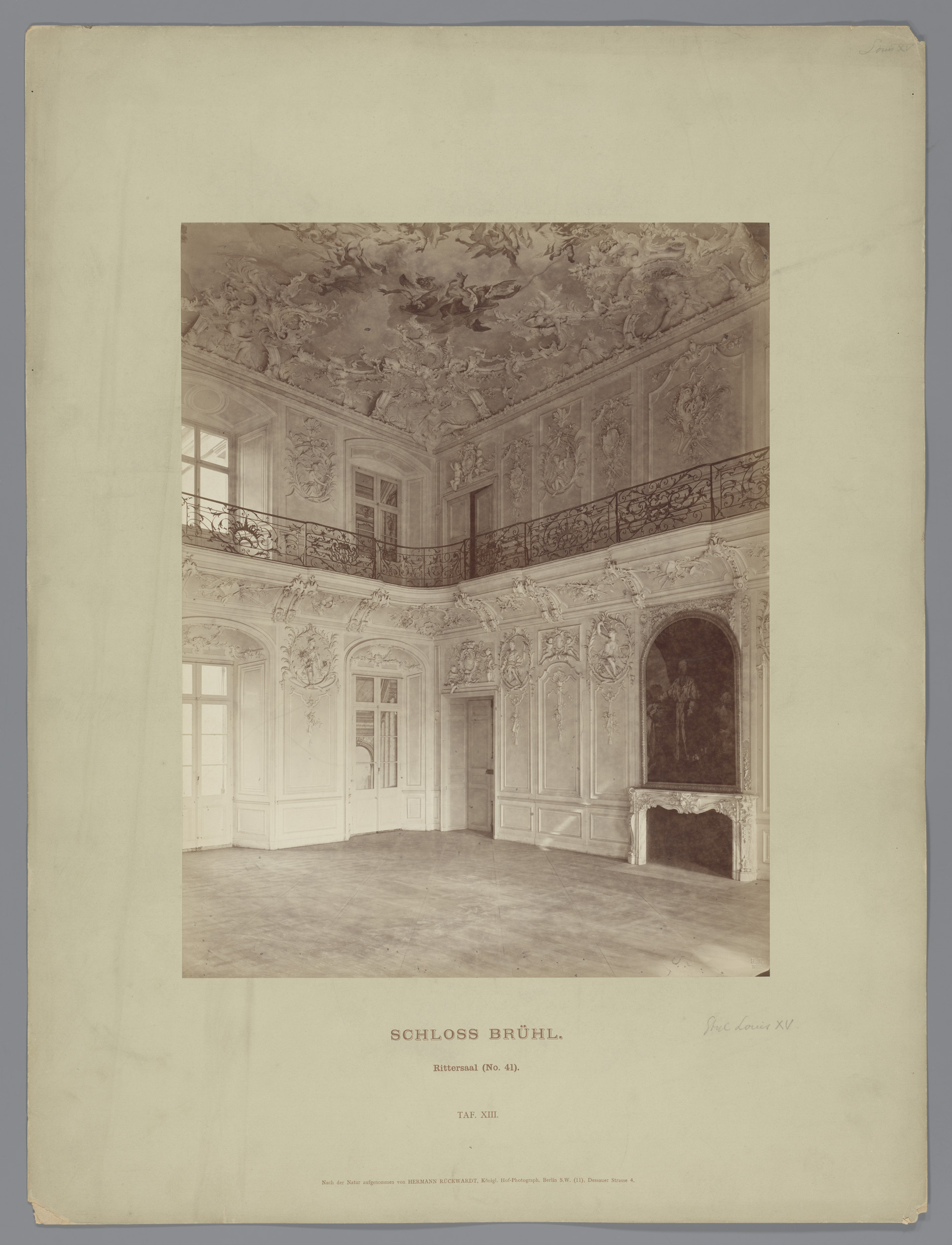 Interior of a grand hall with light reflections, albumen print by Hermann Rückwardt