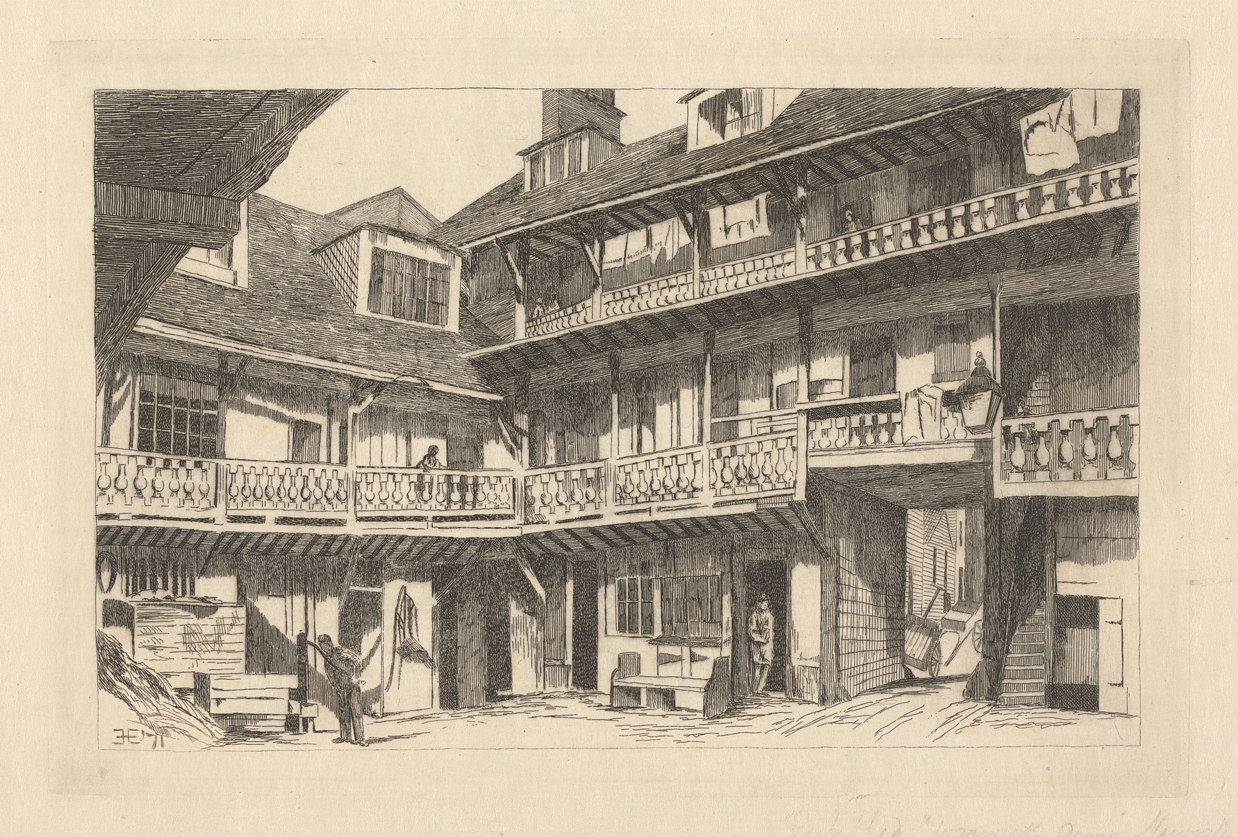 Victorian architecture of Oxford Arms tavern by Edwin Edwards, oil painting, 1871