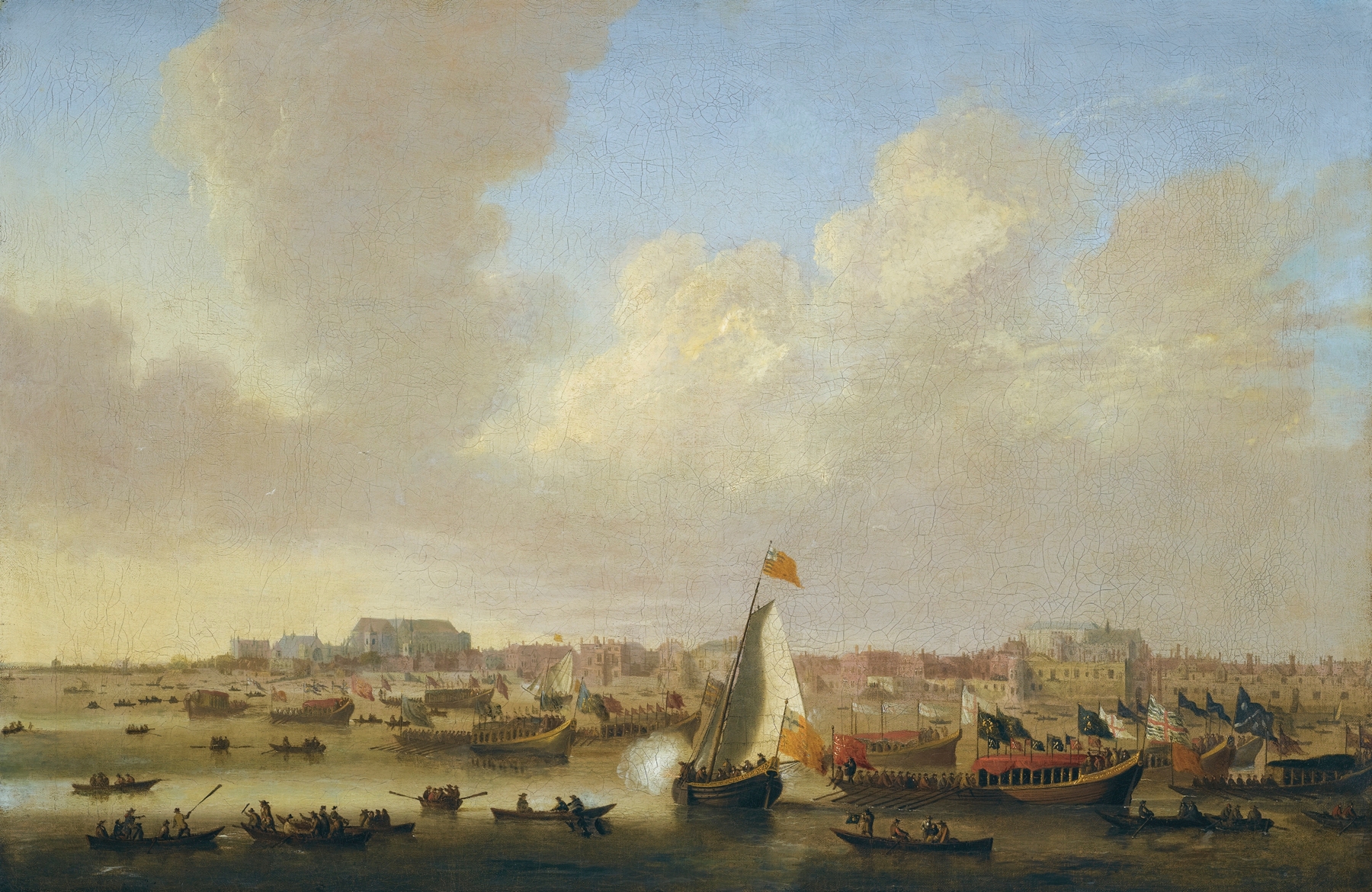 View of the Thames at Westminster on Lord Mayor’s Day, oil on canvas by Thomas Wijck