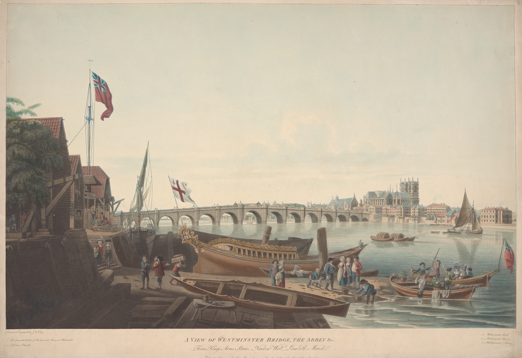 A view of Westminster Bridge and Abbey, oil on canvas by John William Edye