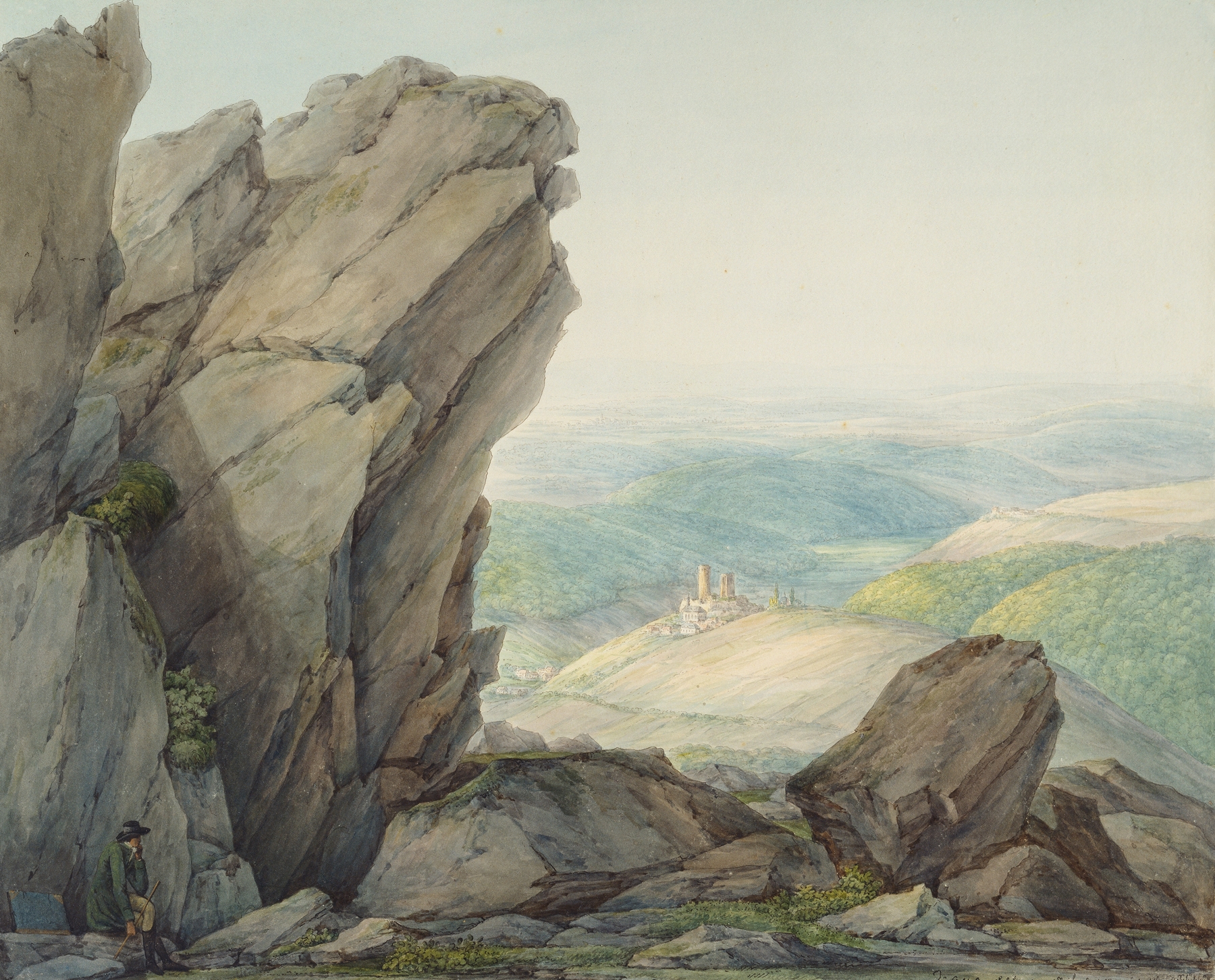 Landscape view with hills and pastel sky, oil on canvas by Christian Georg Schütz the elder