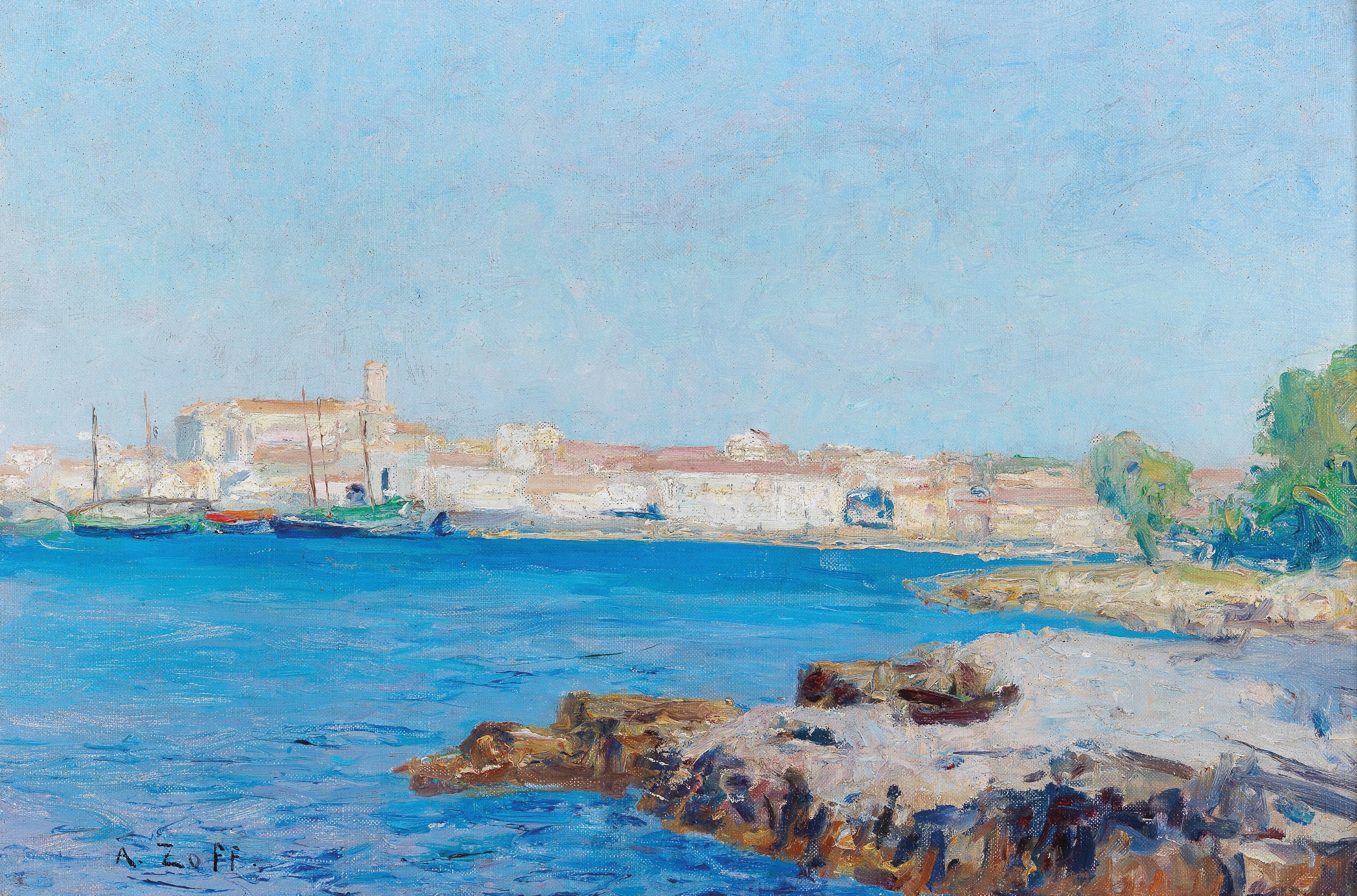 Marine scene with cliffs and water, oil painting by Alfred Zoff