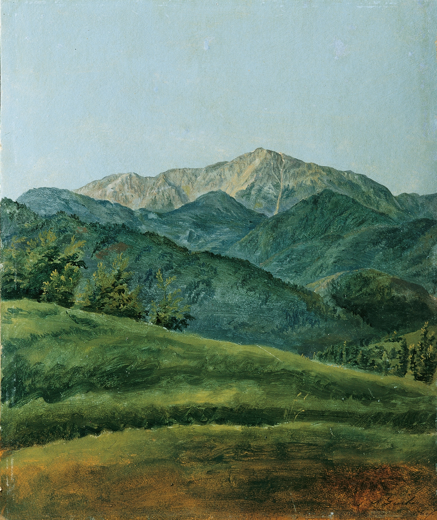 Landscape of snow-covered mountains by Franz Xaver Gruber, oil painting