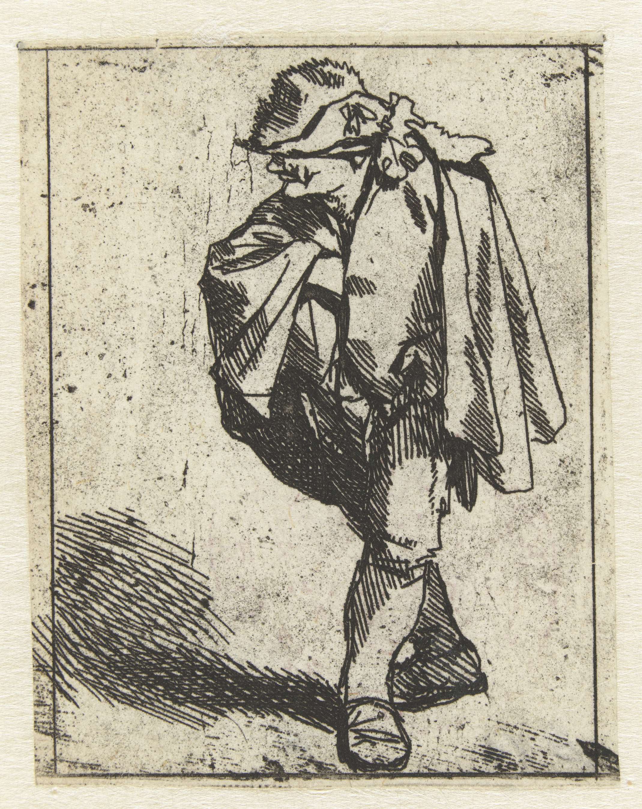 Portrait of a man in a blue cloak, etching by Cornelis Pietersz. Bega