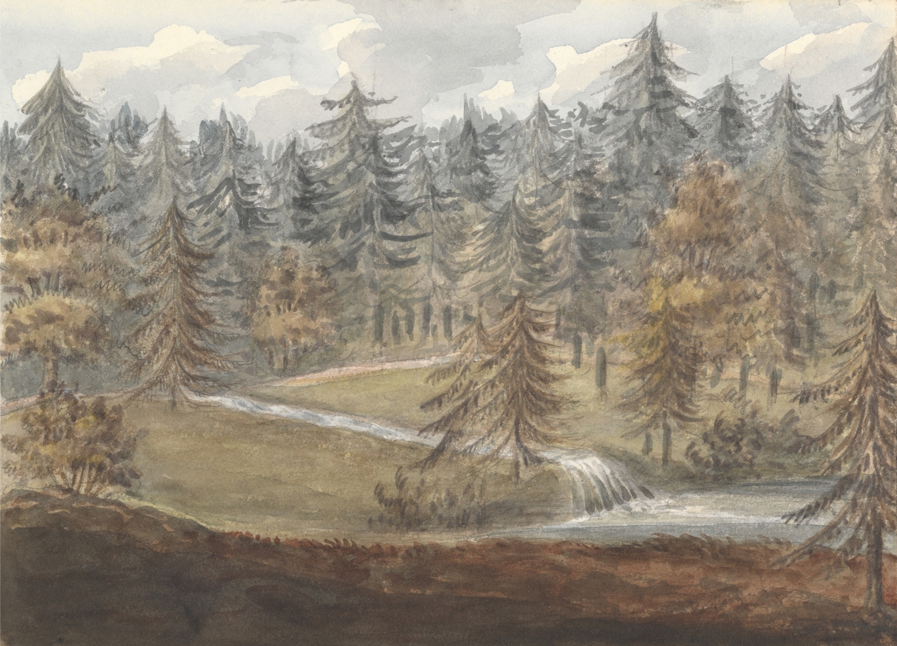 Dove Dale, October 30, 1824 by Anne Rushout, landscape with river and hills, medium unknown