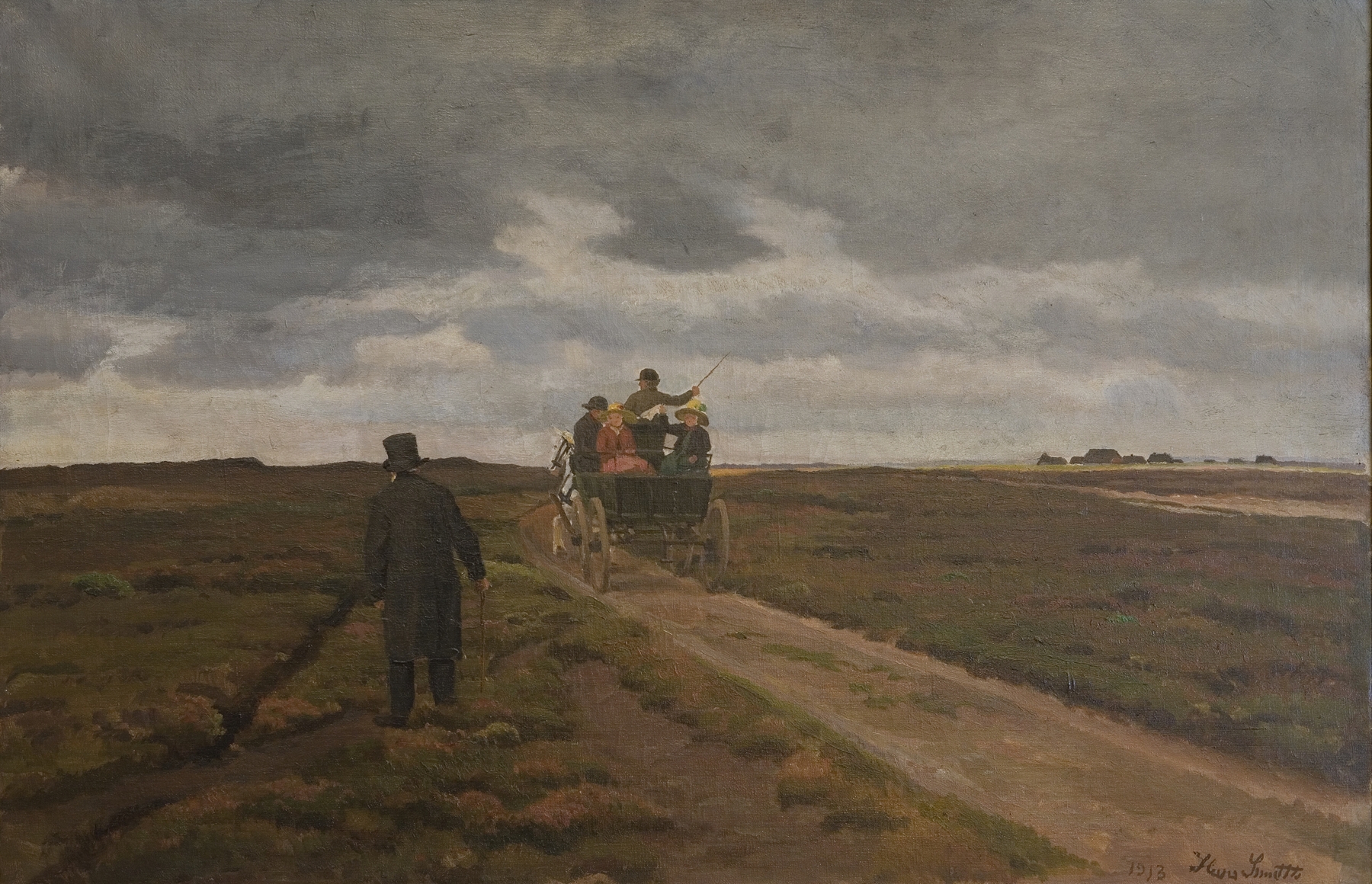 Landscape with a day wagon, oil painting by Hans Smidth