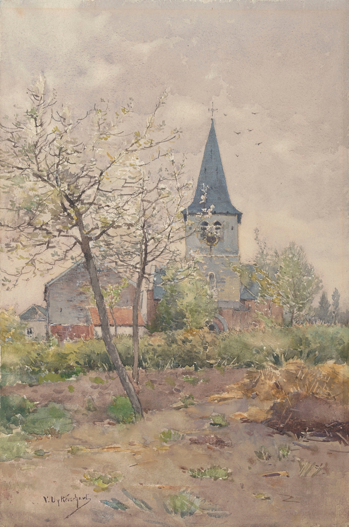 Figurative work by Victor Uytterschaut depicting shadow and light interplay in an unknown medium.