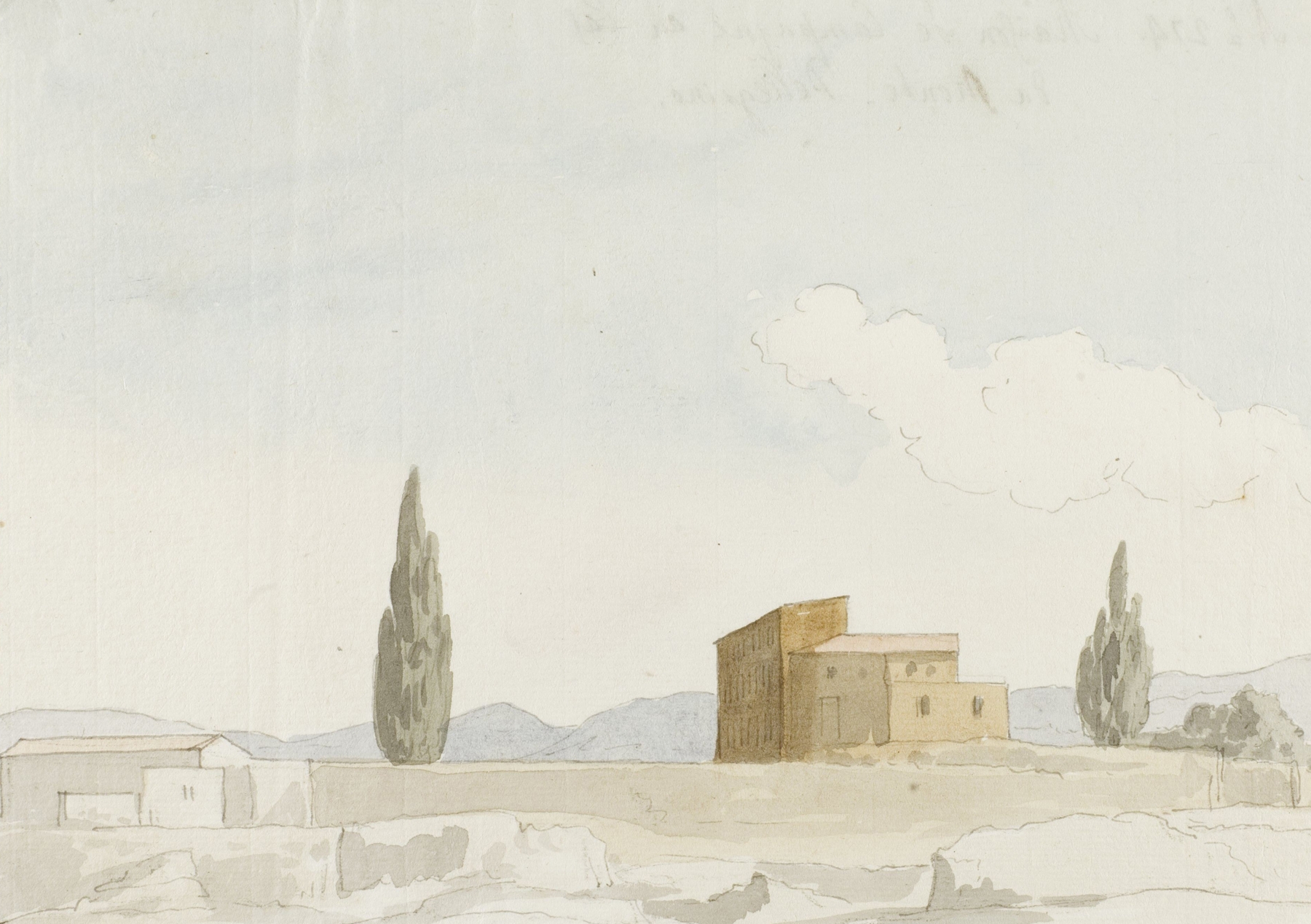 Landscape featuring a villa and Monte Pellegrino, oil painting by Abraham-Louis-Rodolphe Ducros