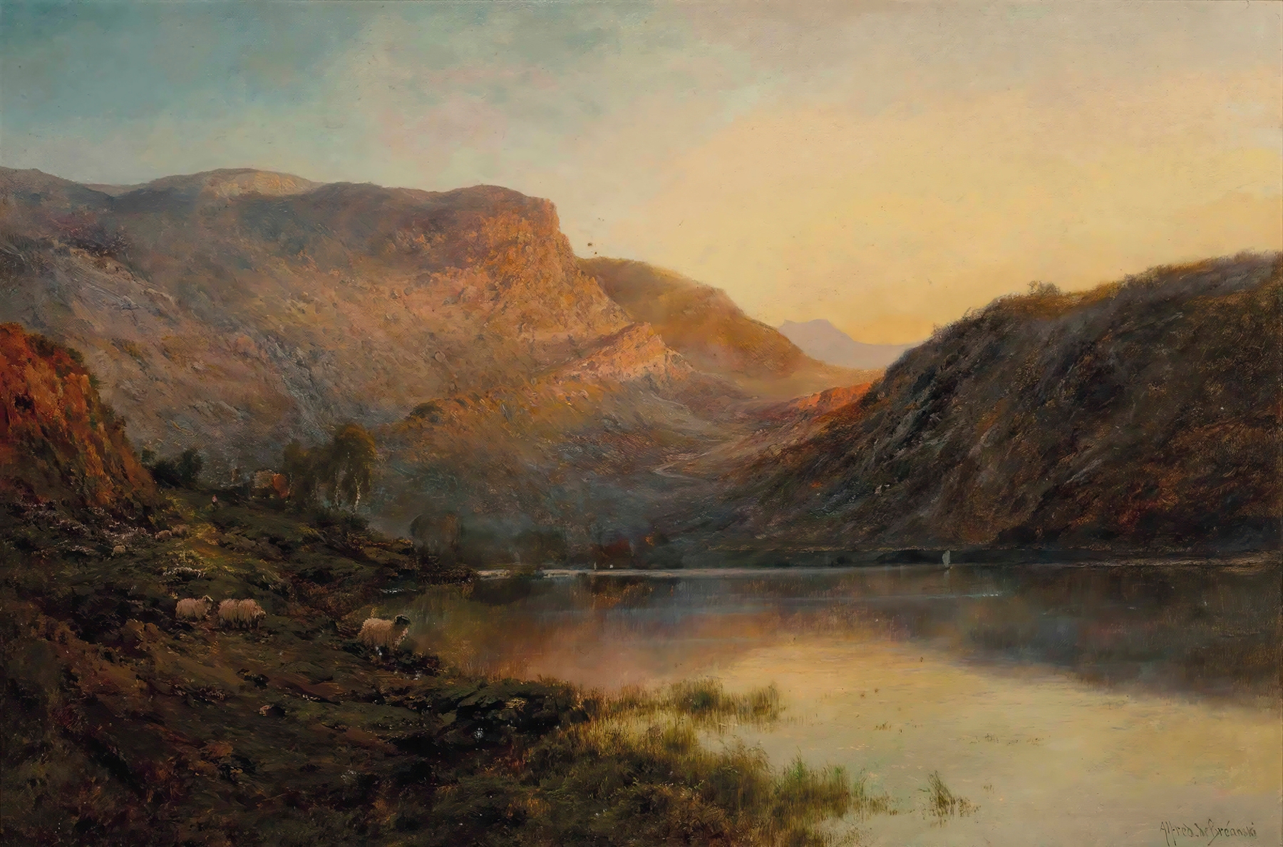 The Evening Glow, Vale Of Eagle, Loch Lomond, by Alfred de Bréanski, public domain