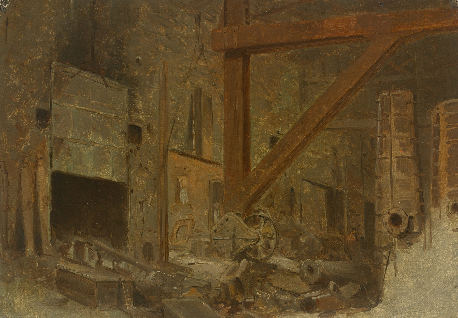 West Point Foundry, Cold Spring, New York by John Ferguson Weir, oil on canvas depicting a tranquil river scene