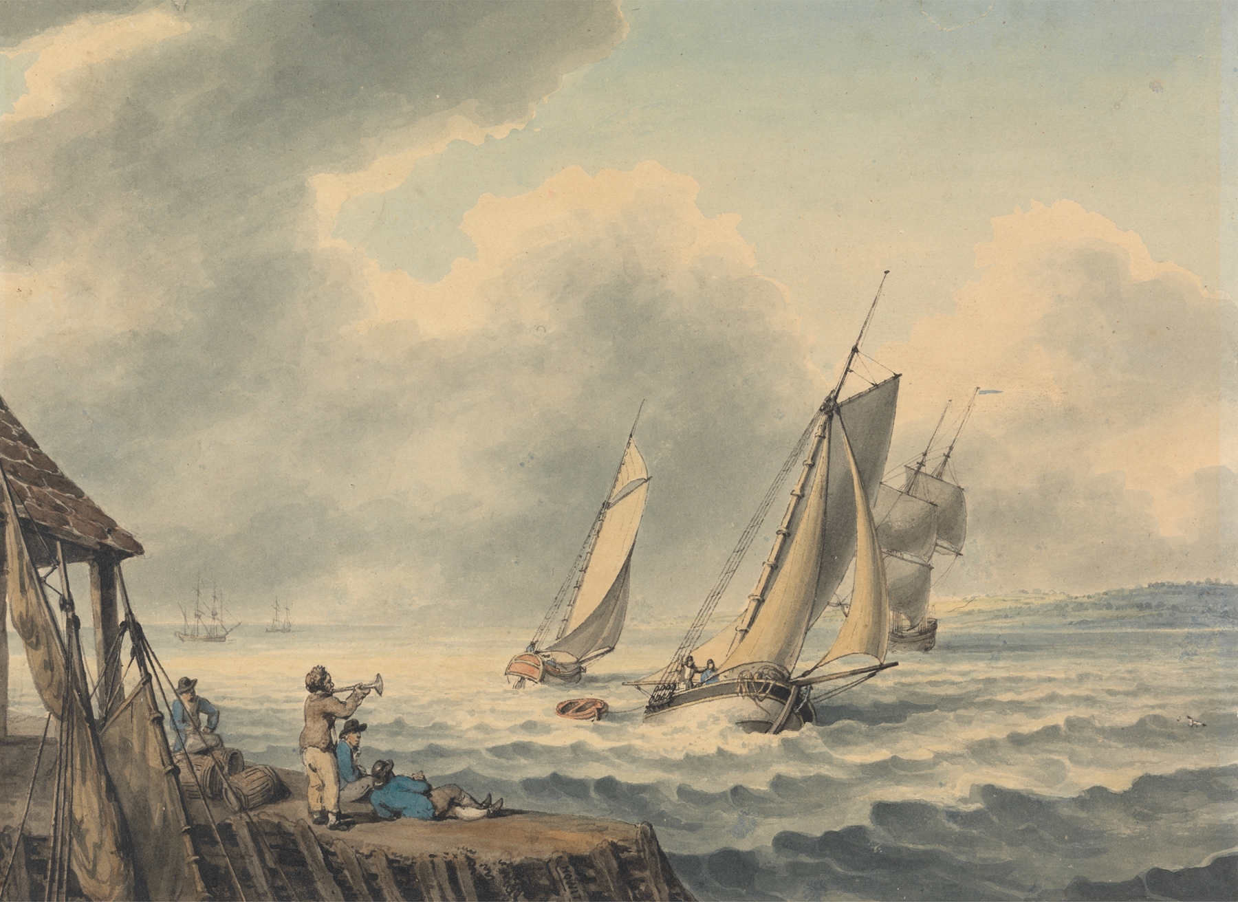 A seascape by Samuel Howitt, depicting ocean waves and horizon in an unknown medium.