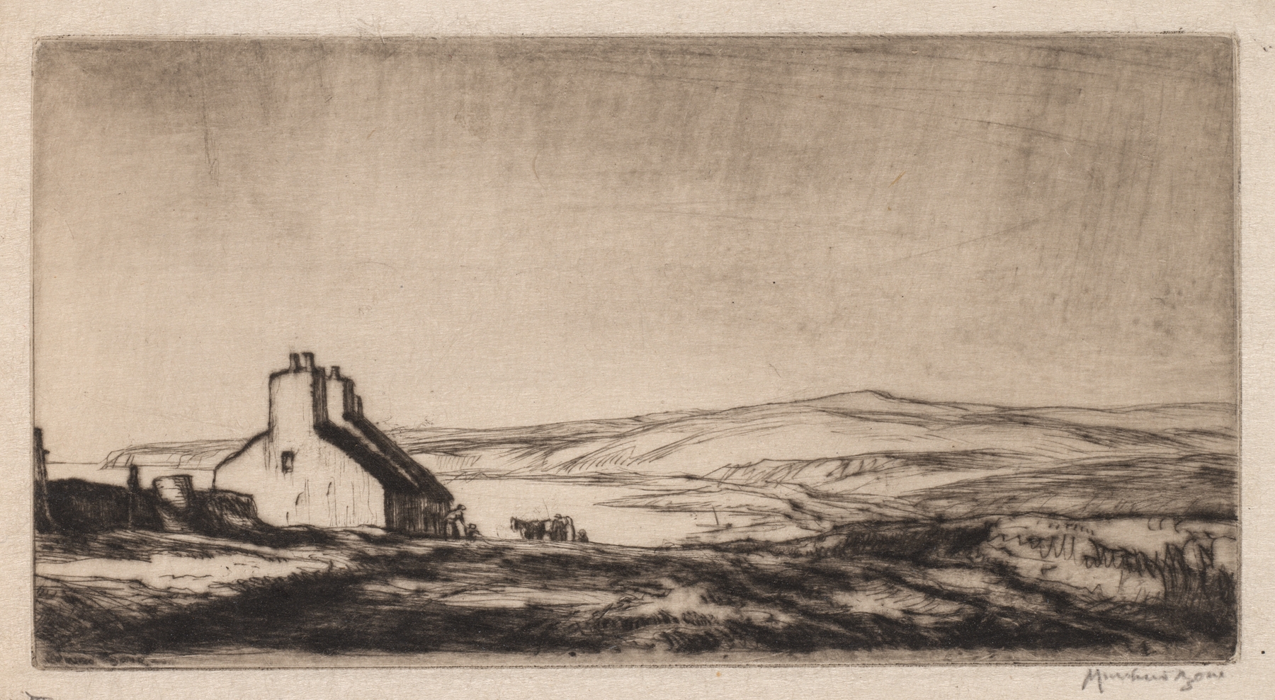 Landscape in ink on paper by Muirhead Bone
