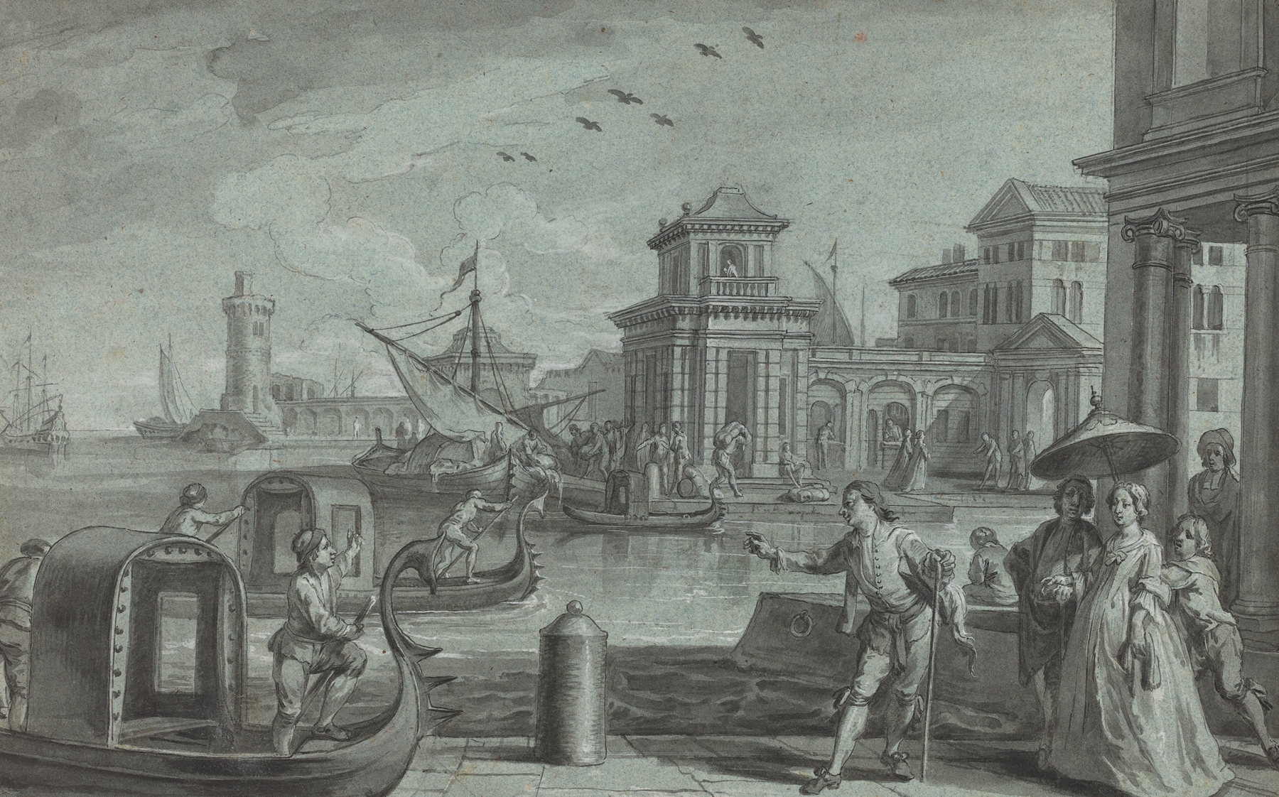 Venetian Fantasy with the Dogana, oil on canvas by Johann Wolfgang Baumgartner