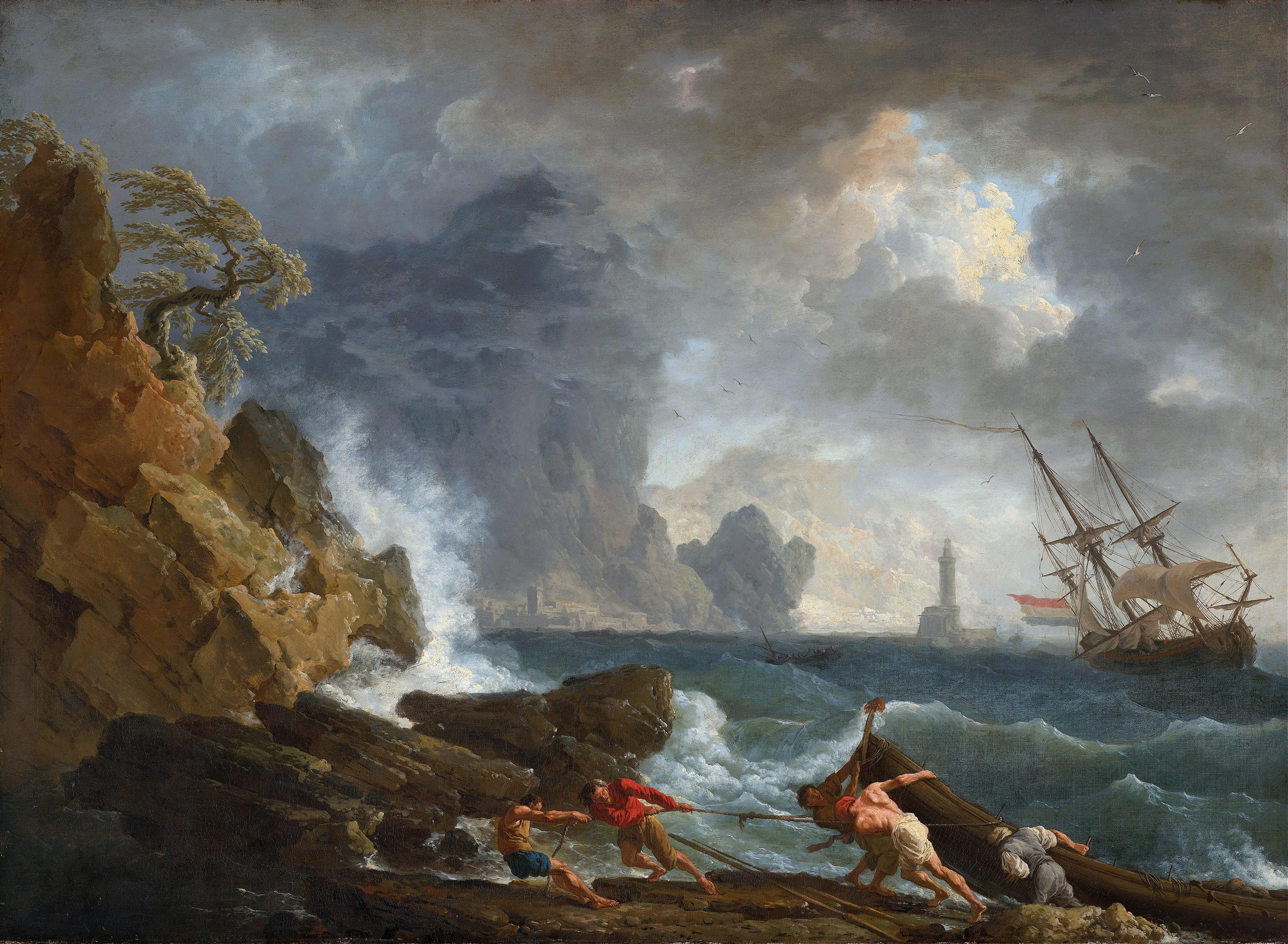 An Italian Harbour in Stormy Weather, by Claude-Joseph Vernet, public domain