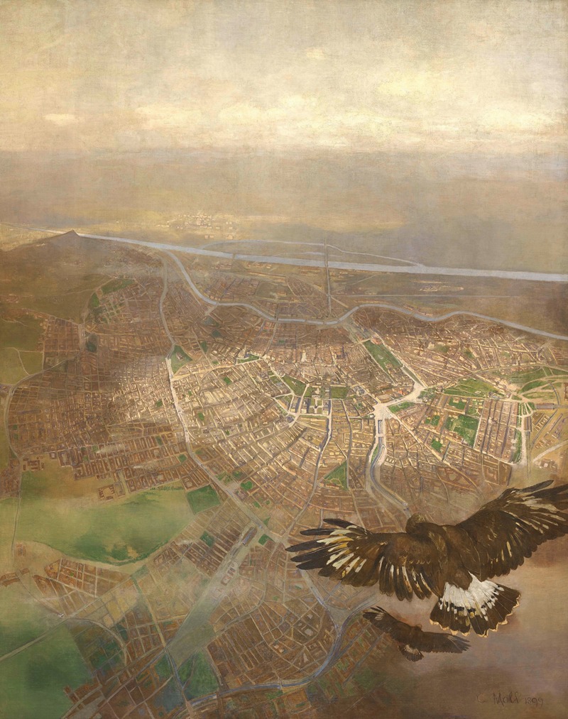 A view of Vienna from a balloon at 3000 meters above the Schönbrunn Gloriette.