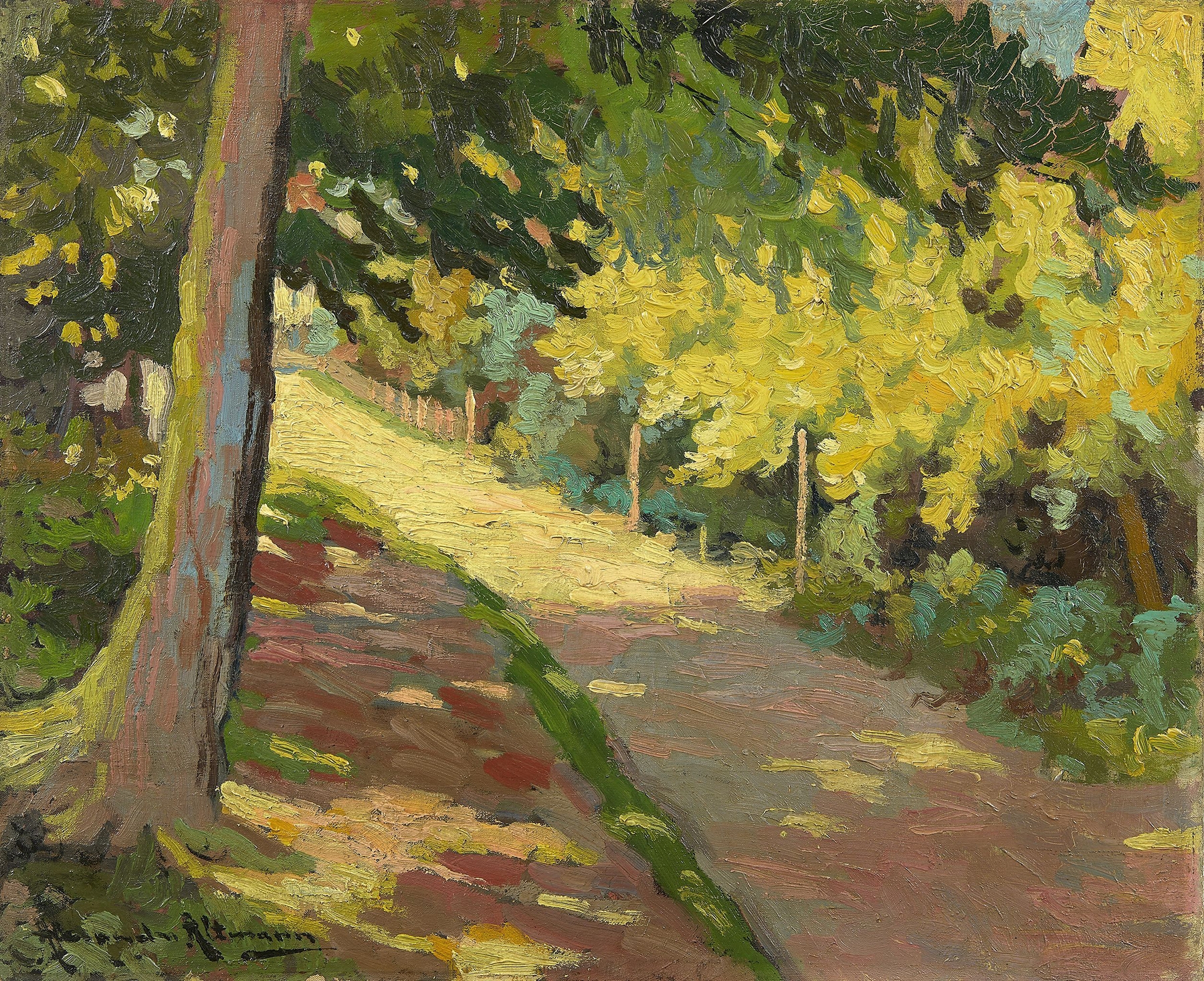 Lush landscape with vibrant colors, oil on canvas by Alexander Altmann
