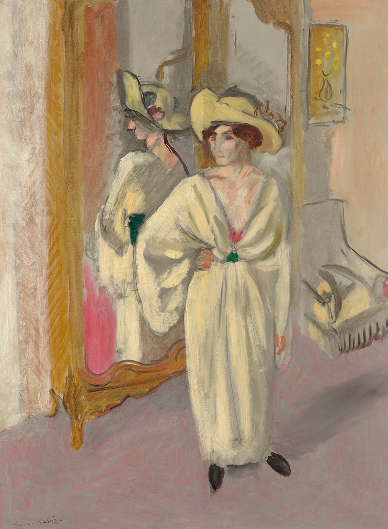Henri Matisse's 'Femme en blanc debout devant une glace' captures a woman in white standing before a mirror.