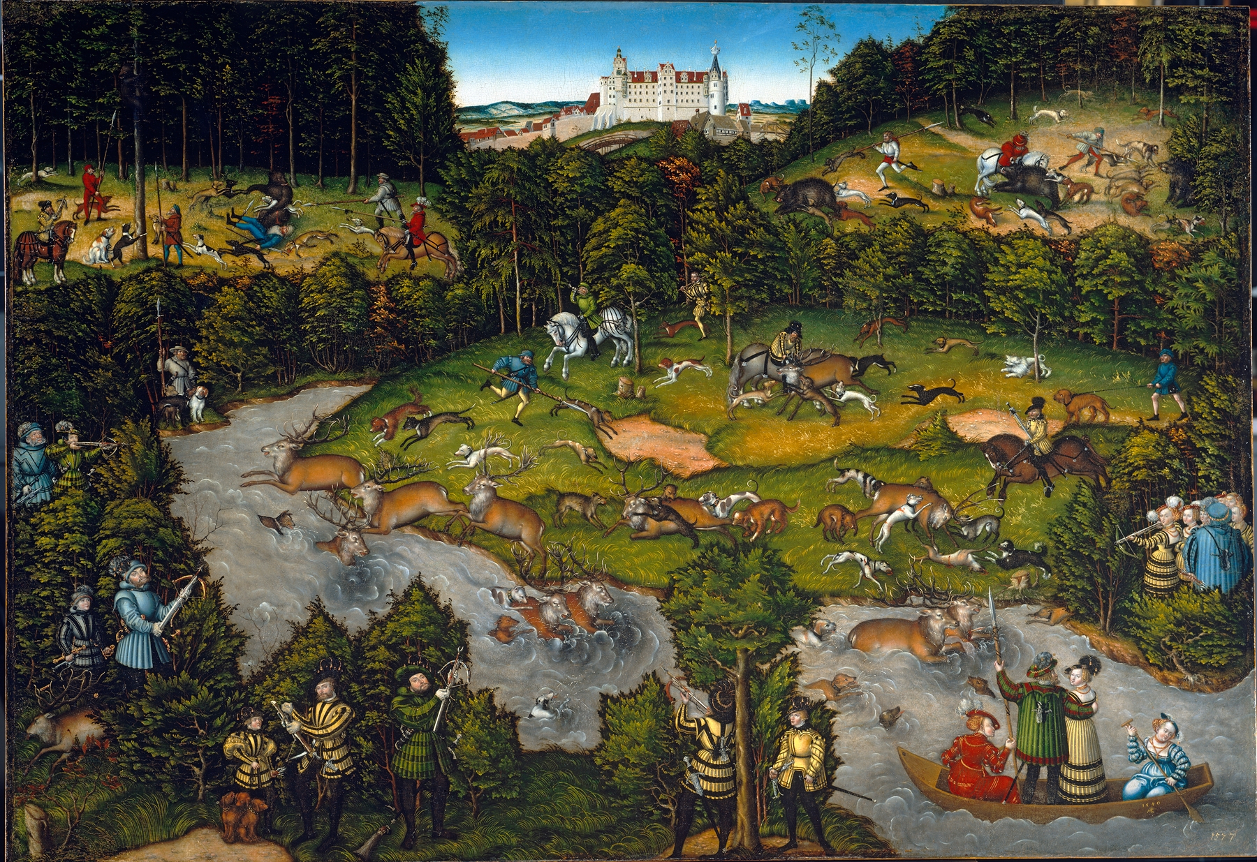 Hunting near Hartenfels Castle, by Lucas Cranach the Elder, public domain