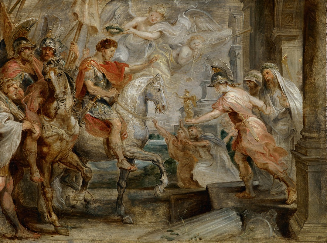 Rubens' painting depicts the grand entry of Constantine into Rome.
