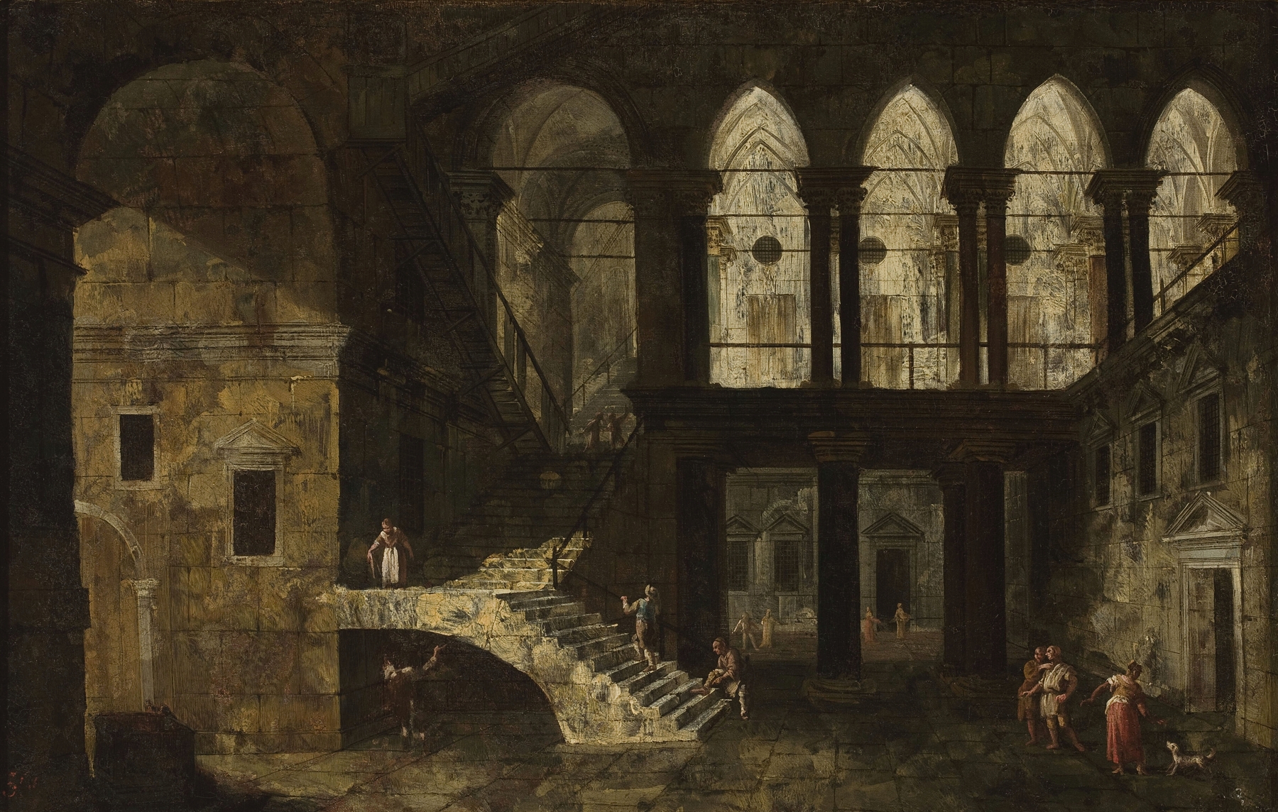 Architectural Fantasy Featuring a Palace Courtyard by Michele Marieschi, oil painting