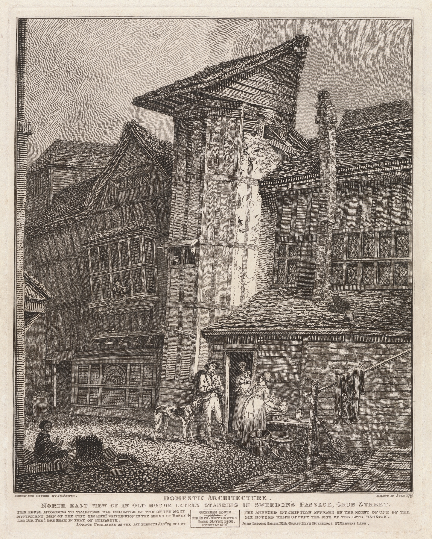 Engraving by John Thomas Smith depicting an old house in Grub Street