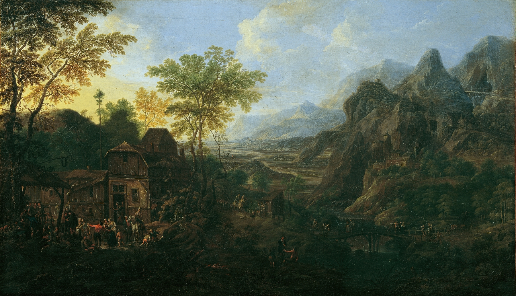 Genre scene depicting a rural festival with dancing figures, oil painting by Josef Orient