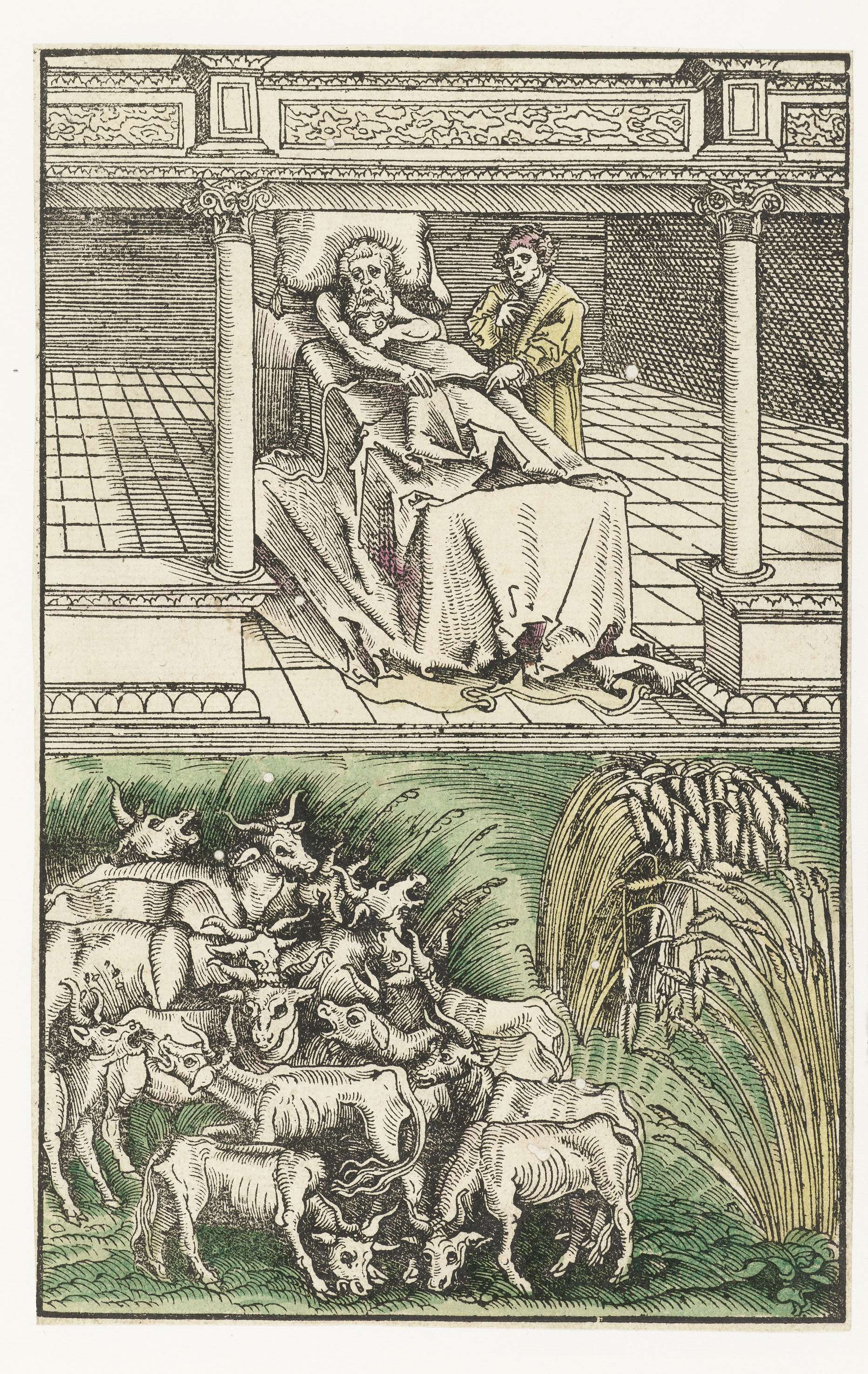 Jozef verklaart de dromen van Farao, by Lucas Cranach (I), public domain