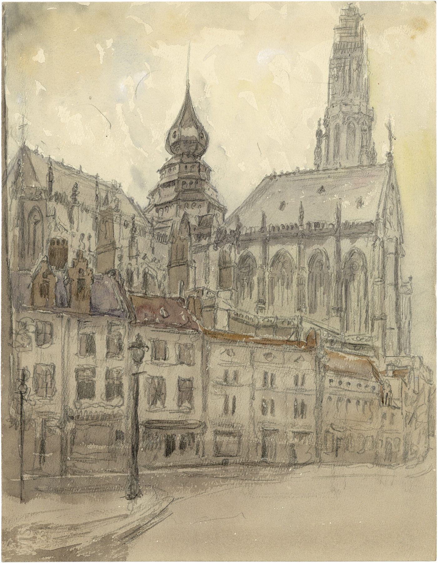 Onze-Lieve-Vrouwe Kathedraal te Antwerpen vanop de Lijnwaadmarkt, by Alfred Ost, public domain