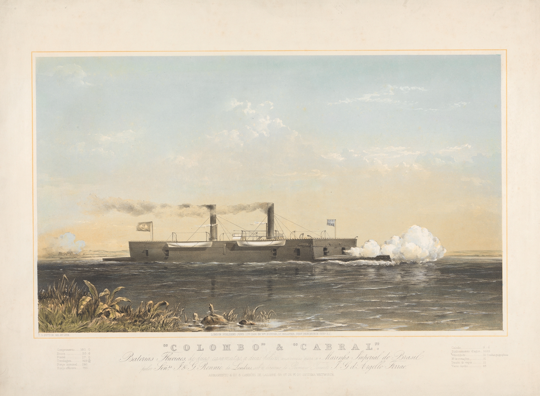 Colombo and Cabral by Thomas Goldsworth Dutton, oil on canvas depicting ships in a naval scene