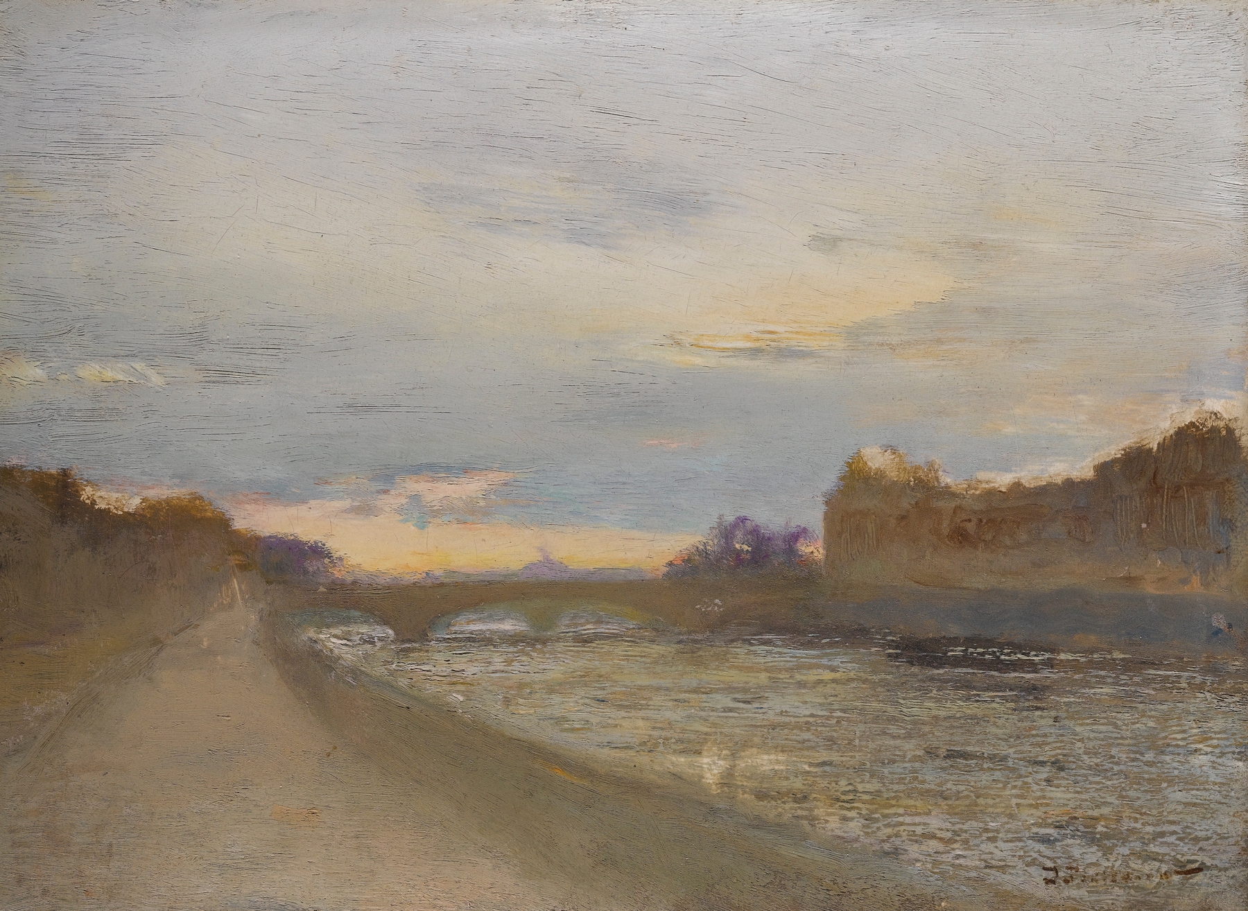 Evening View Of The Seine By The Louvre, oil painting by Ivan Pavlovich Pokhitonov