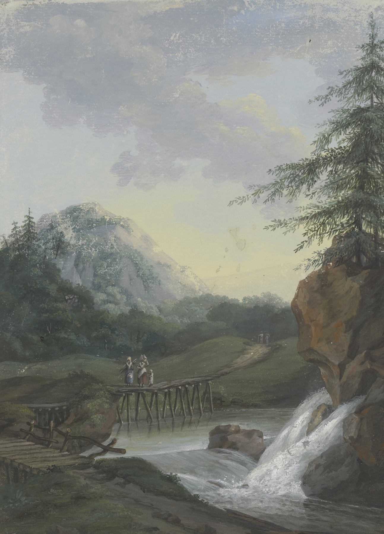 Landschaft mit einem Wasserfall und einem Steg, by Louise von Panhuys, oil painting