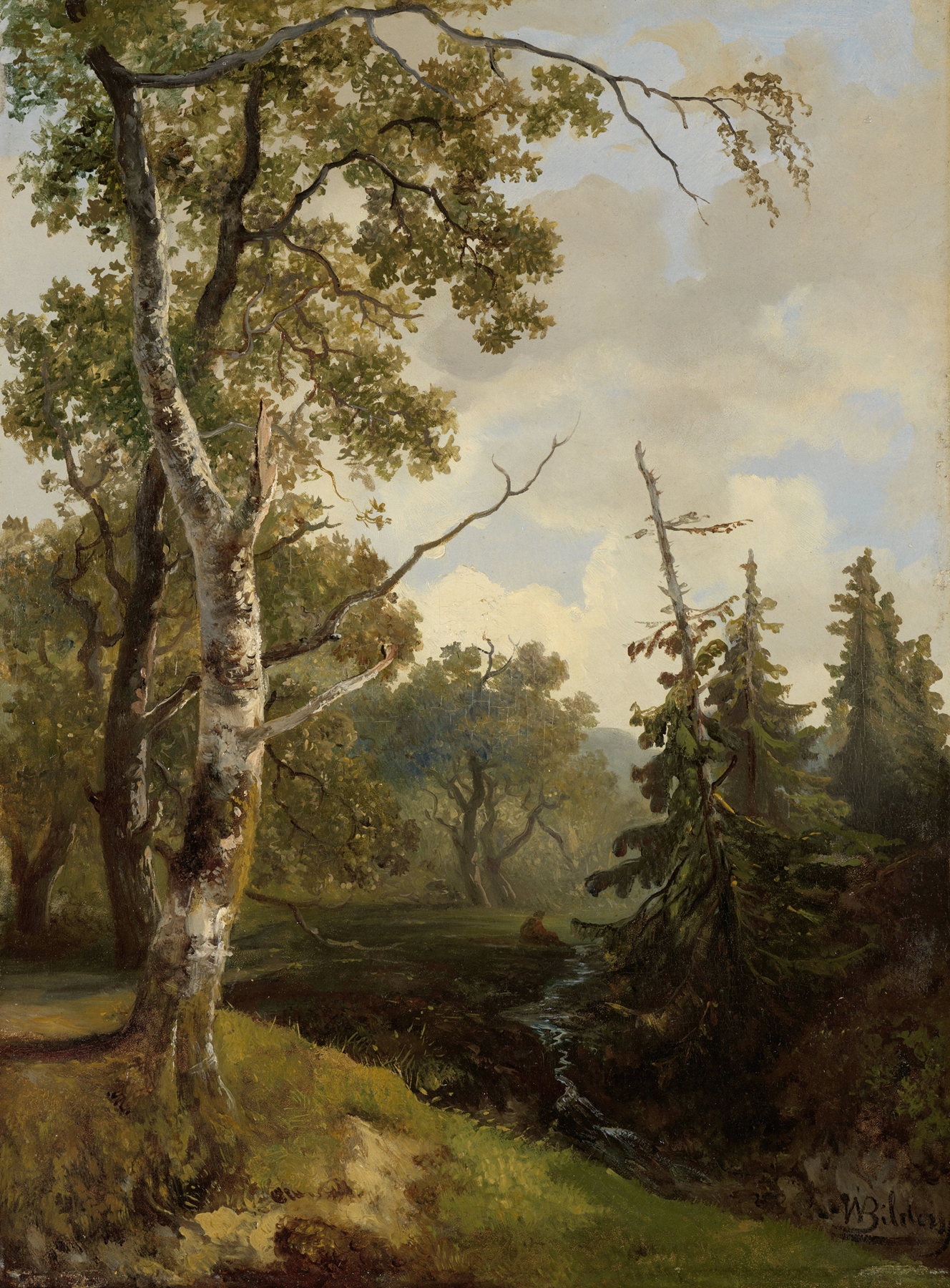 Landscape with a brook and greenery, oil on canvas by Johannes Wernardus Bilders
