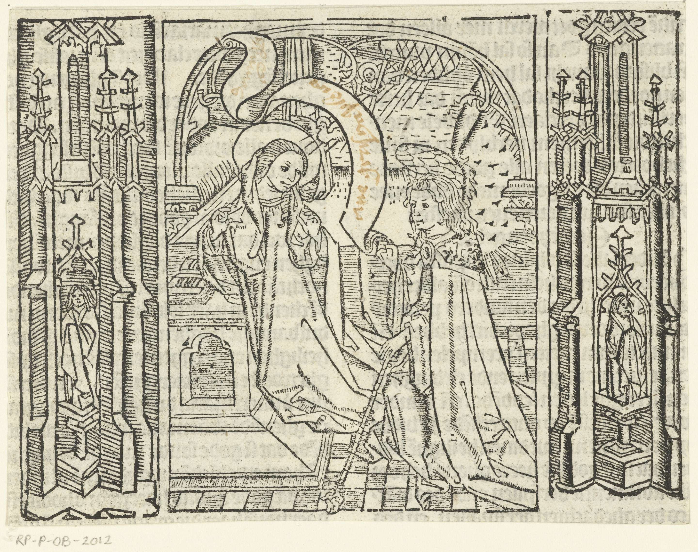 Religious artwork on paper depicting the Virgin Mary and an angel by Master of Delft