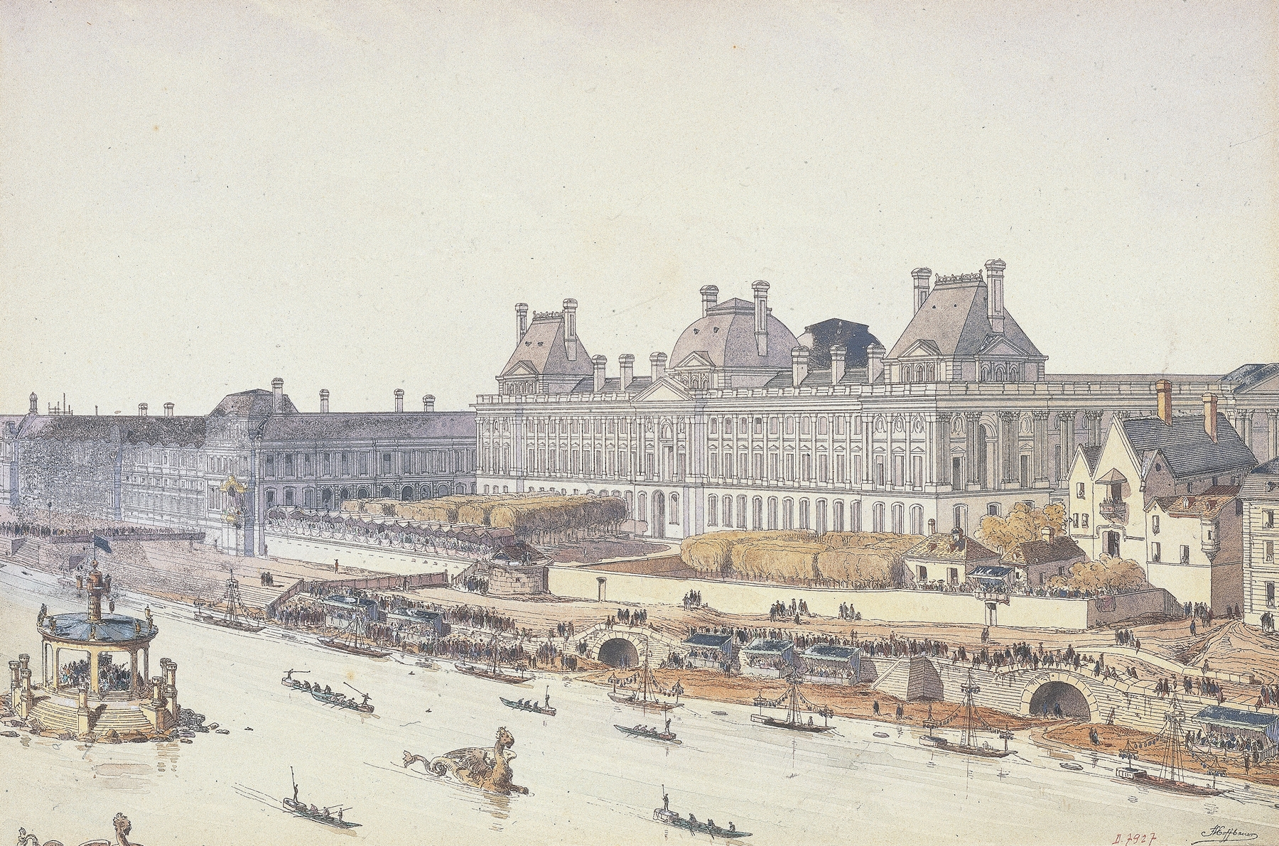 Historical scene of Le Louvre sous Louis XV by Fédor Hoffbauer, oil on canvas