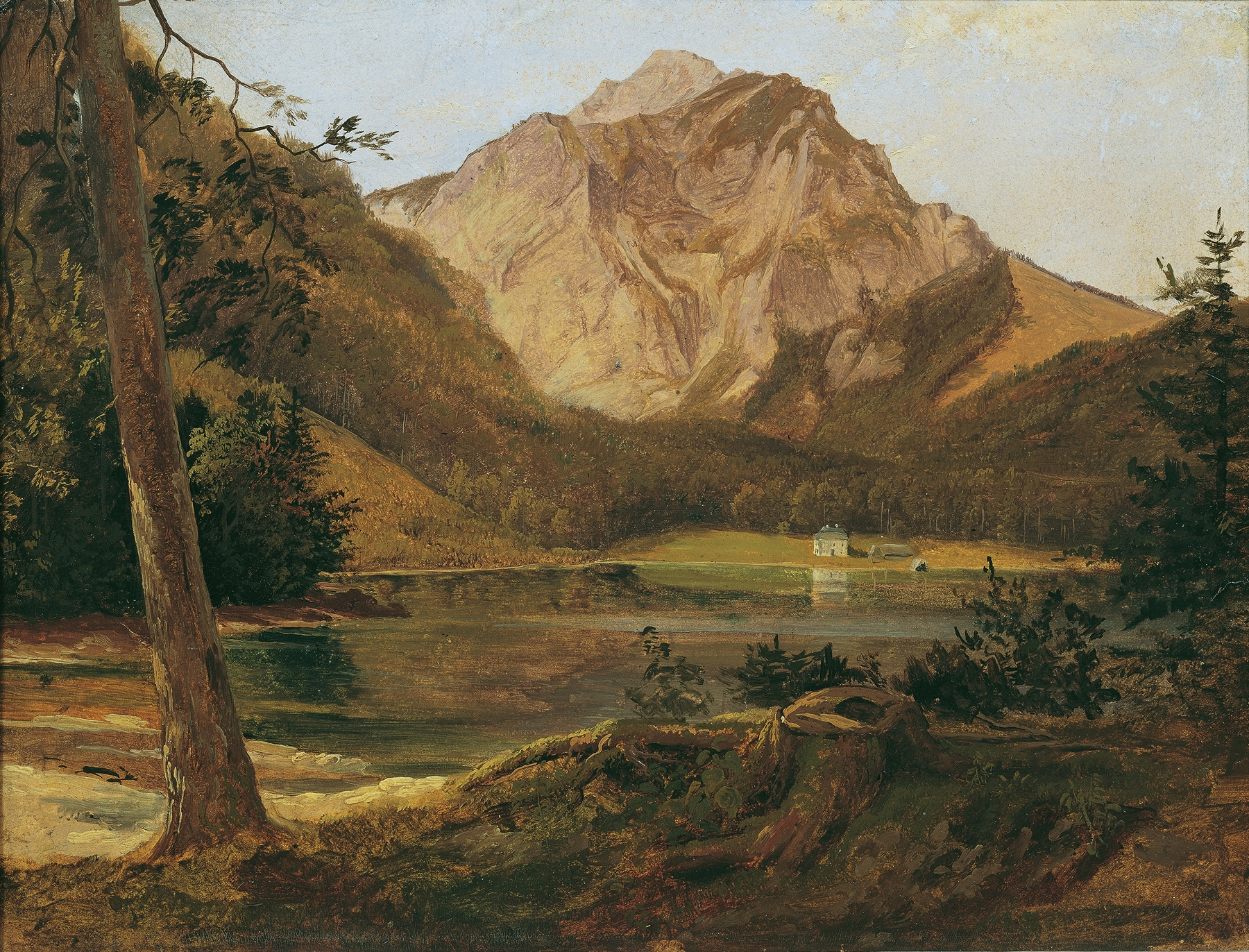Der vordere Langbathsee mit dem Höllengebirge, by Friedrich August Matthias Gauermann, public domain