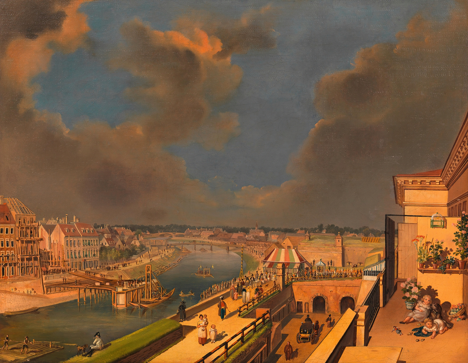 Bau der Ferdinandsbrücke über den Donaukanal by Franz Maleck von Werthenfels, oil painting