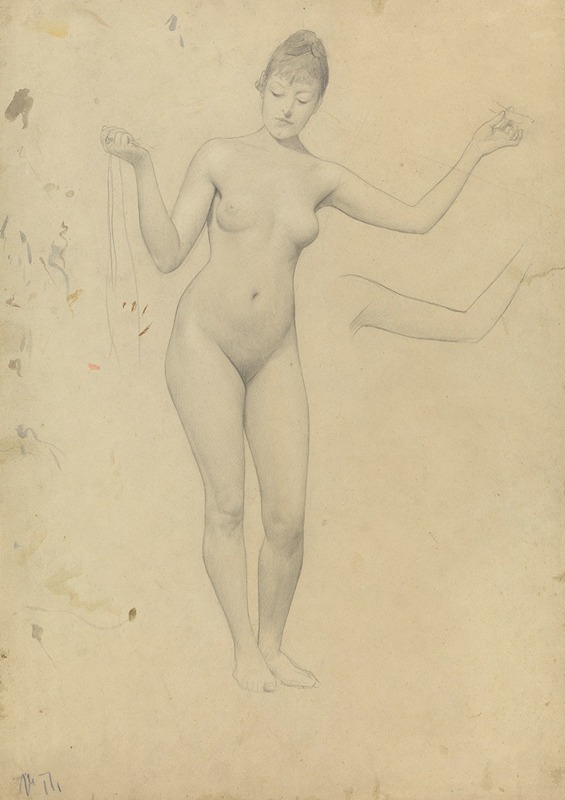 Gustav Klimt's 'Stehender weiblicher Akt und Armstudie' features a standing female figure in a delicate pose.